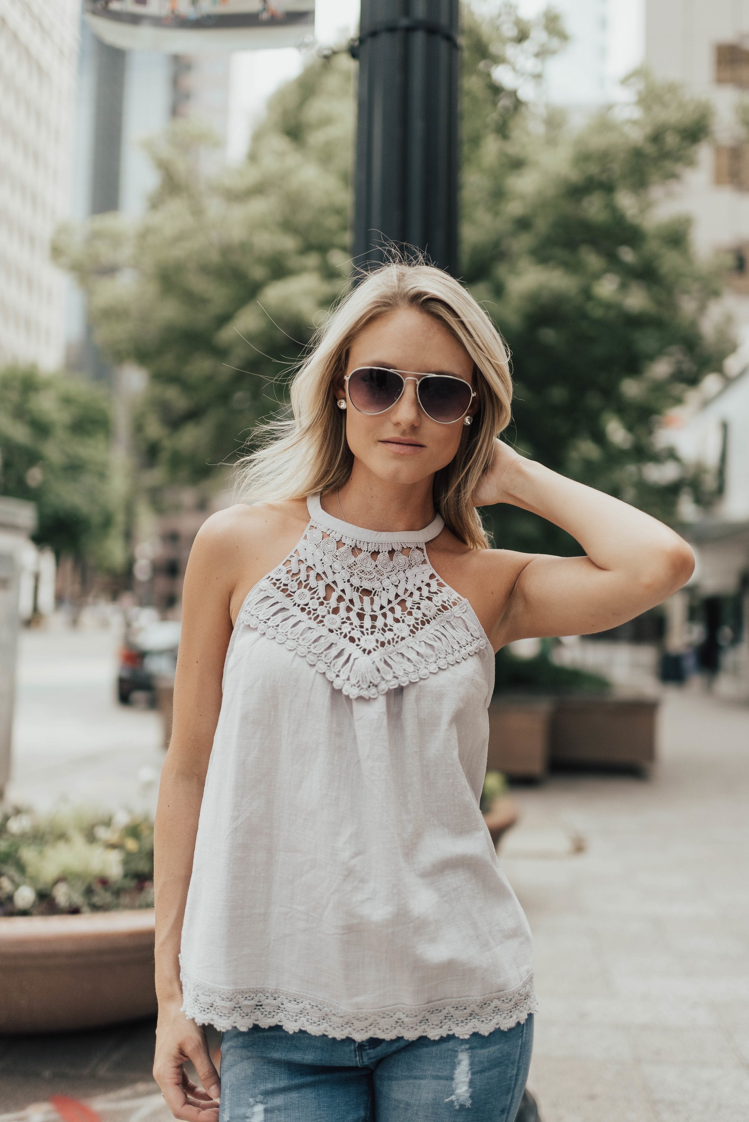 Chrissy Crochet Halter In Gray