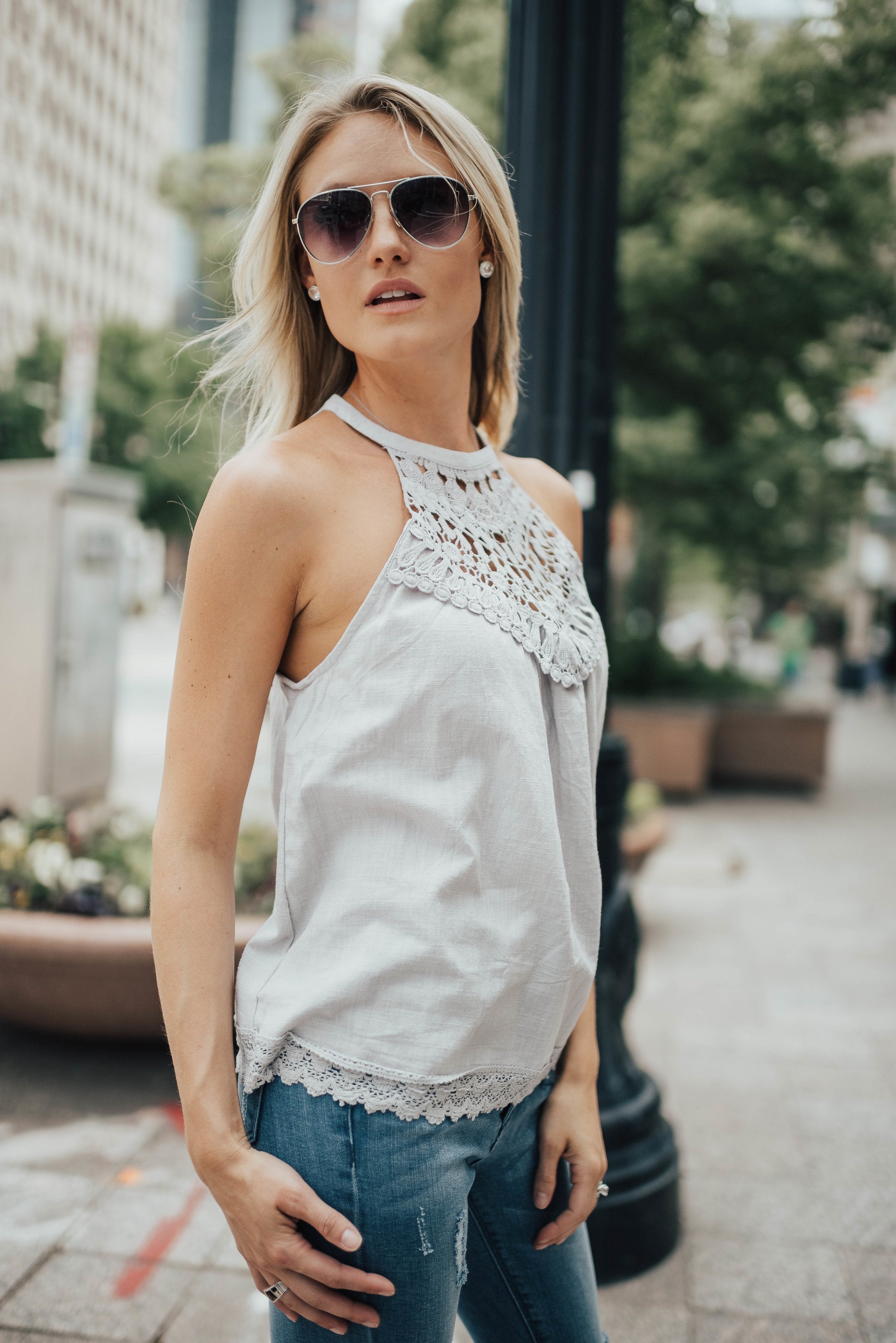 Chrissy Crochet Halter In Gray