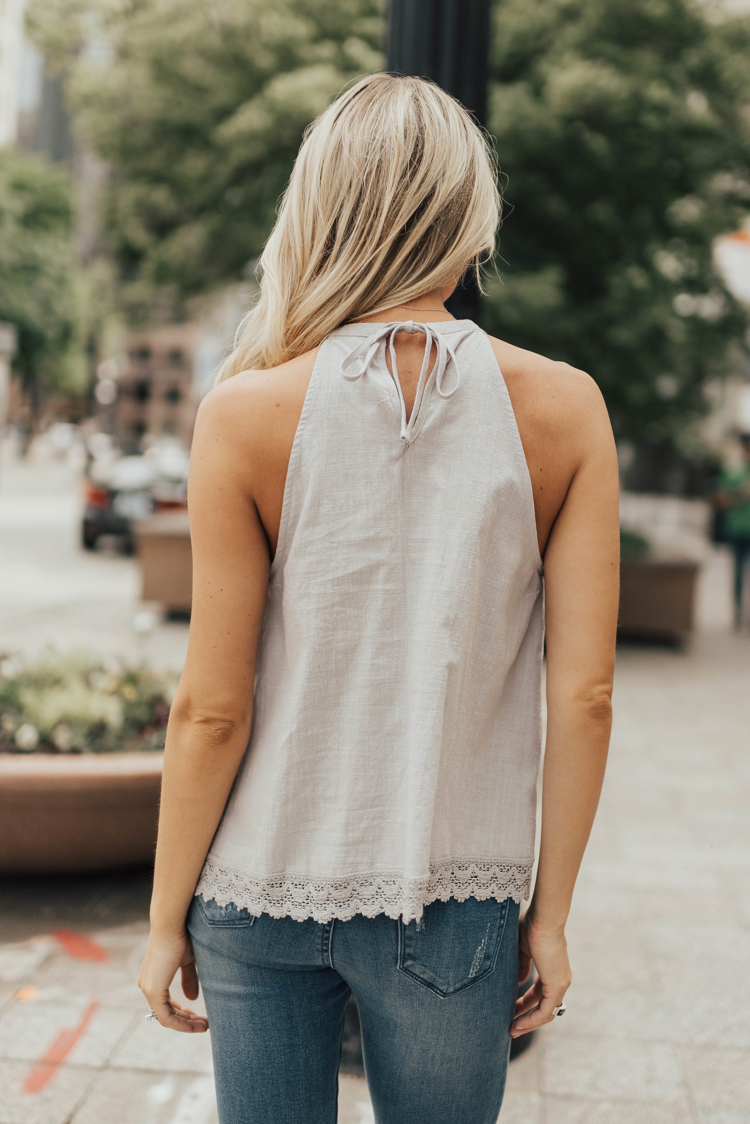 Chrissy Crochet Halter In Gray