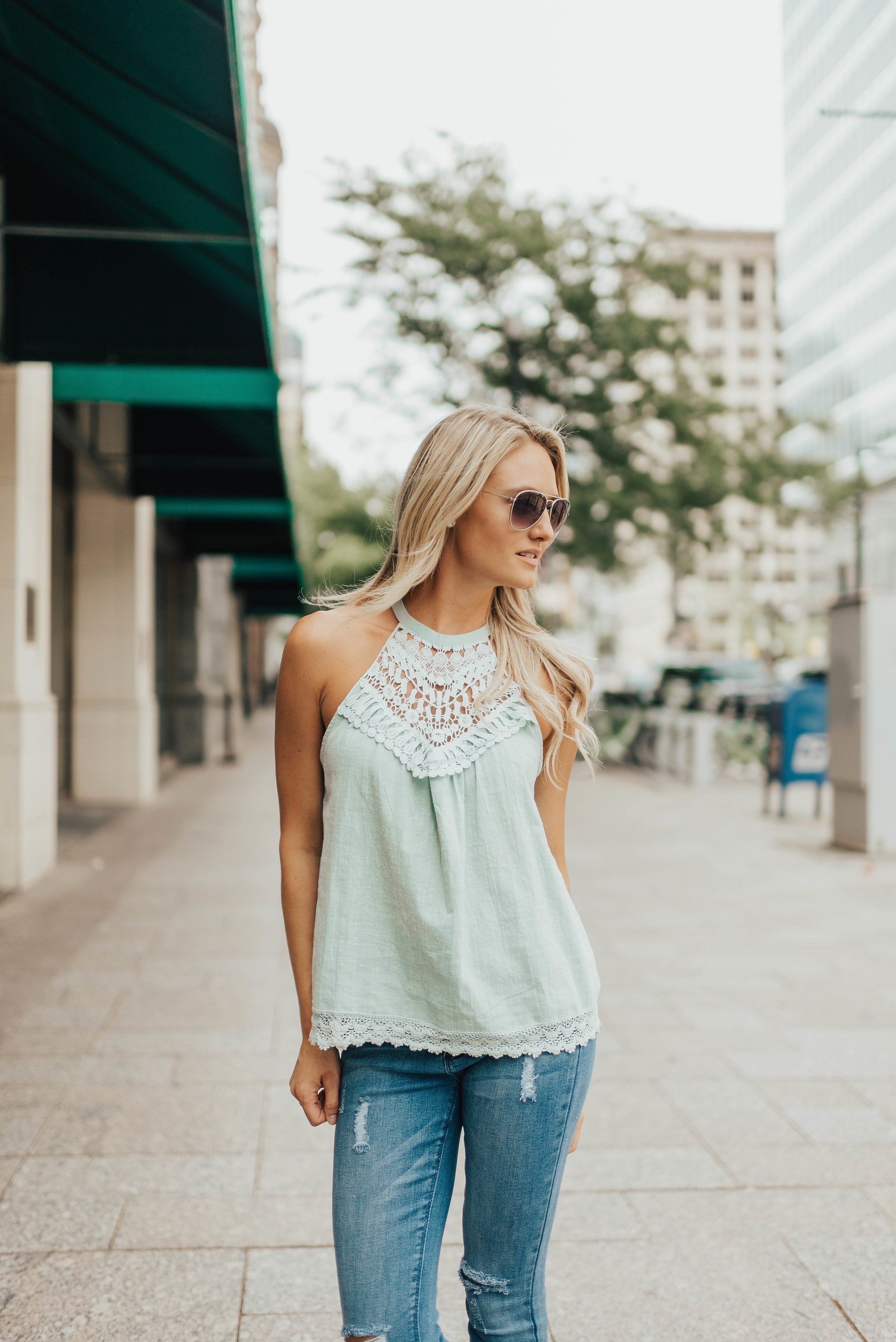 Chrissy Crochet Halter In Mint