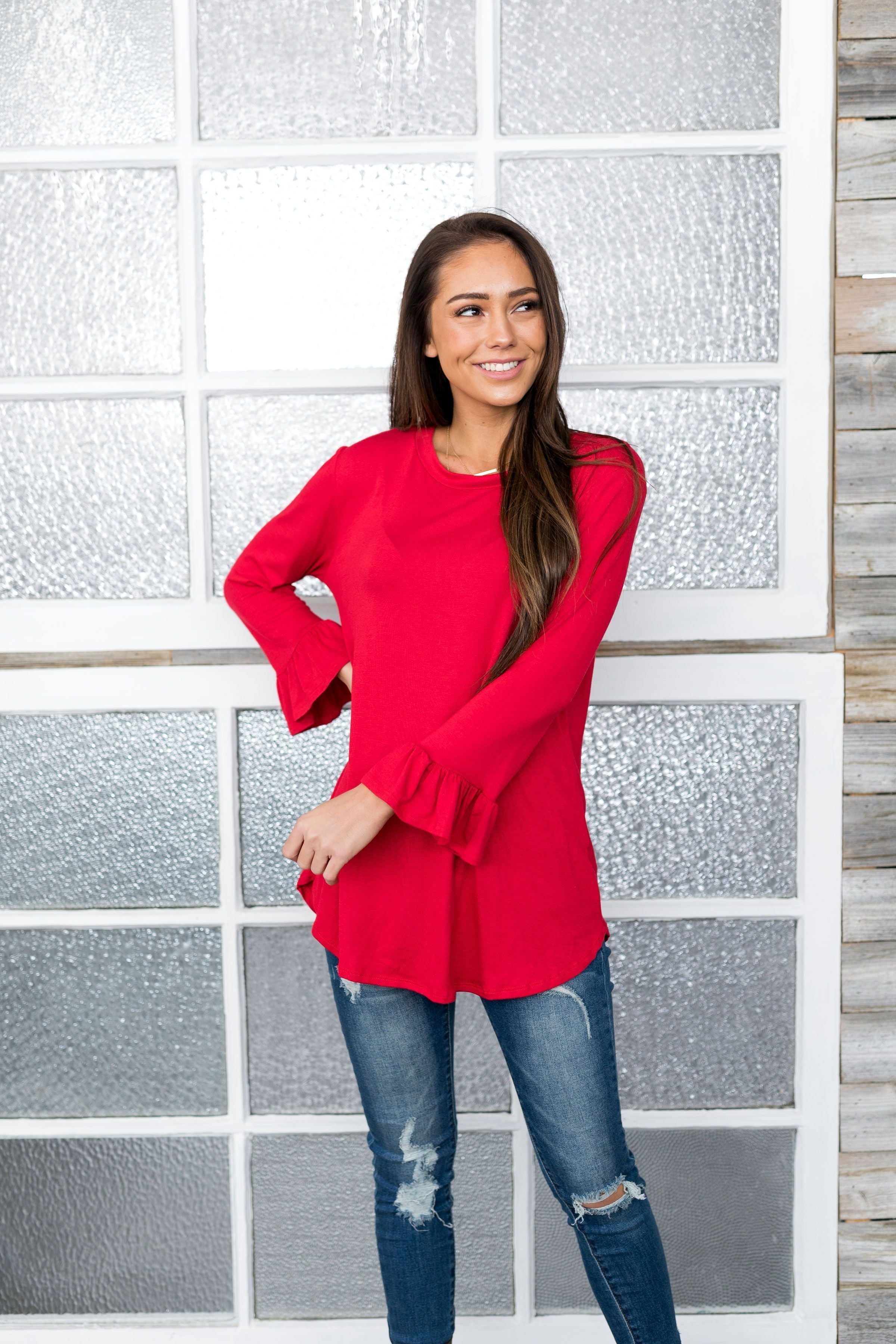 Christmas Red Bell Sleeve Top - ALL SALES FINAL