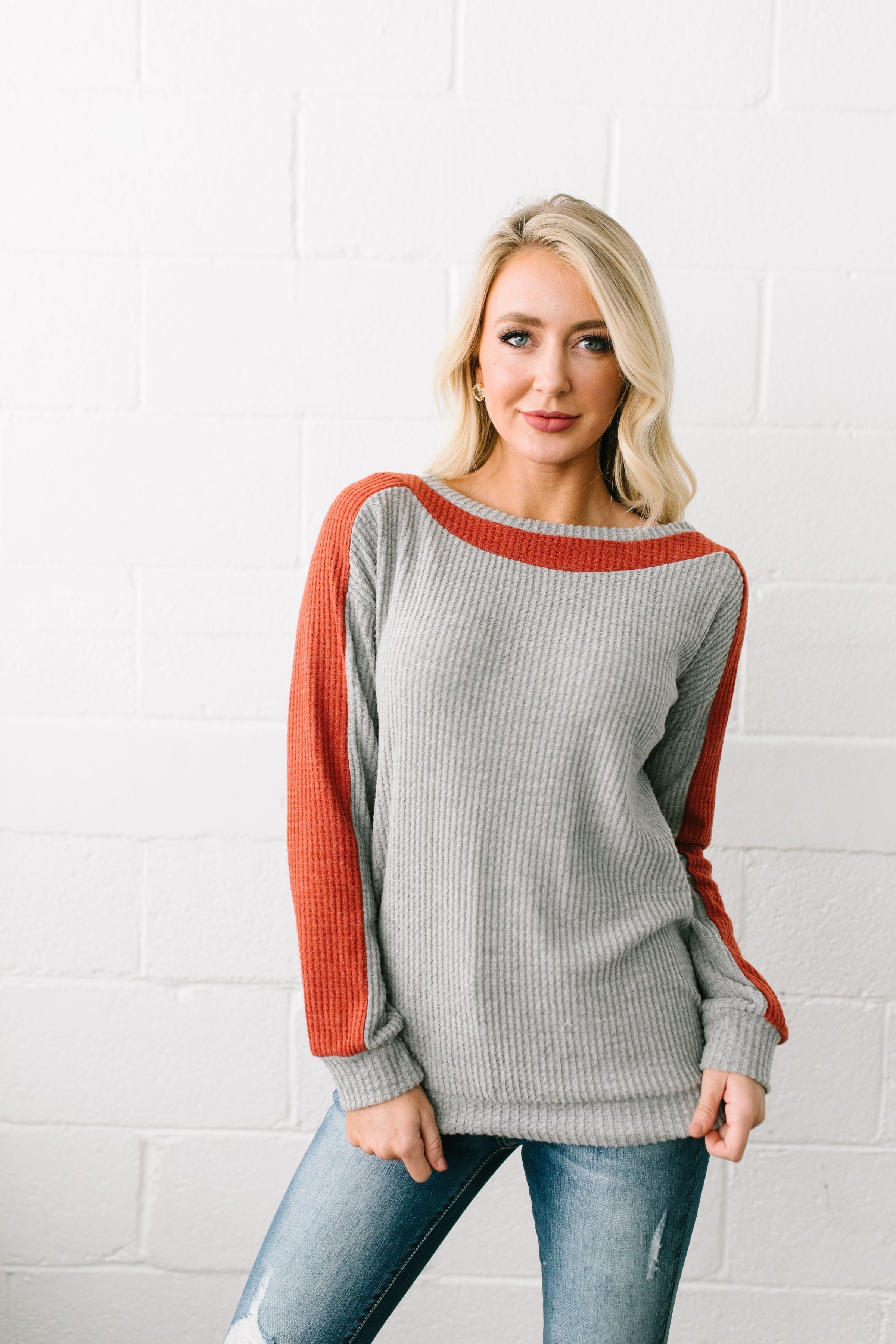 Clever Color Block Waffle Knit Top - ALL SALES FINAL