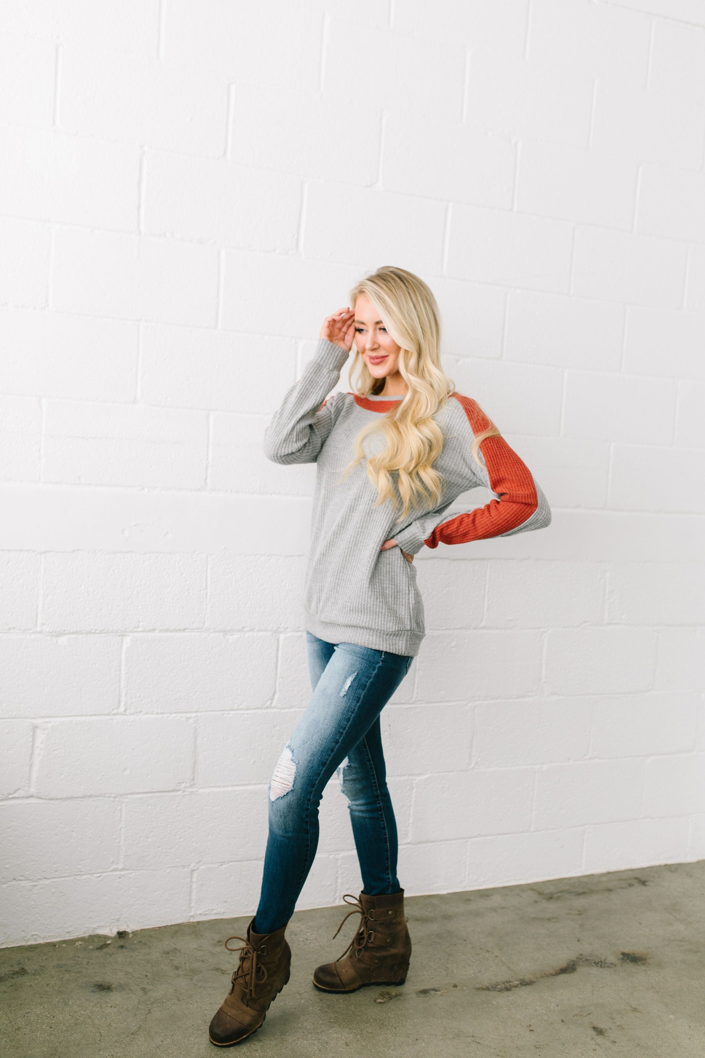 Clever Color Block Waffle Knit Top - ALL SALES FINAL