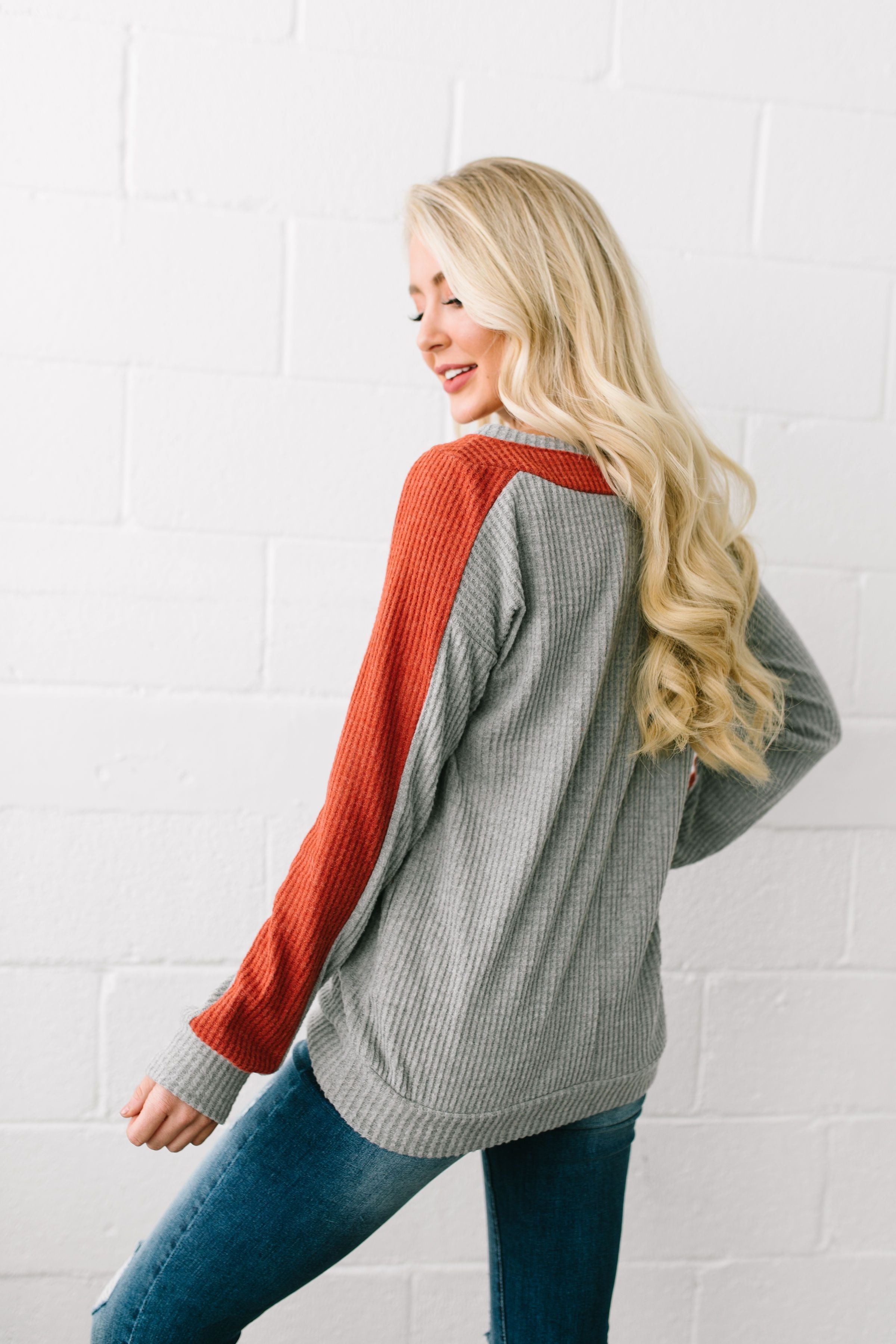 Clever Color Block Waffle Knit Top - ALL SALES FINAL