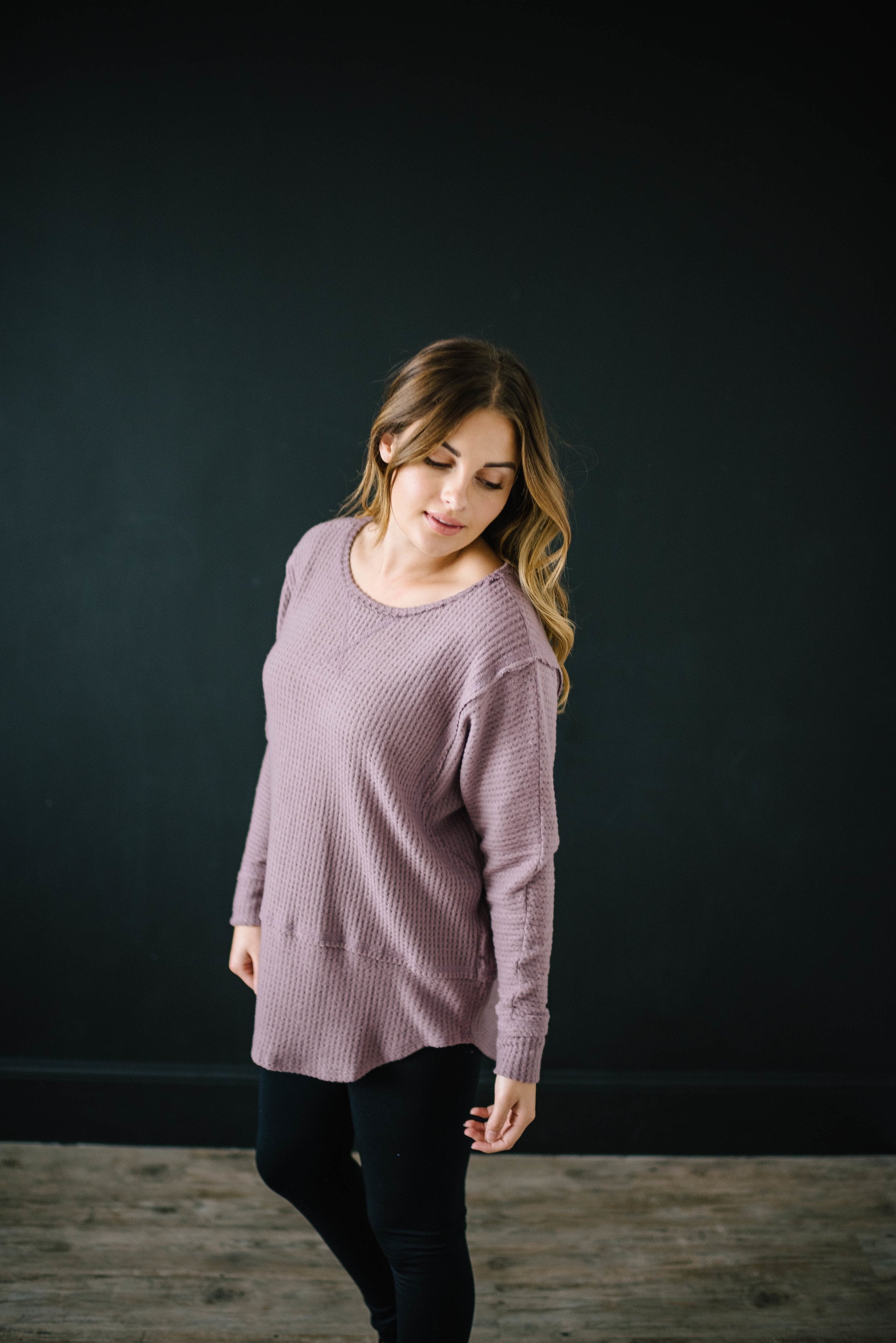 Coffee + Waffle Knit Top in Mauve