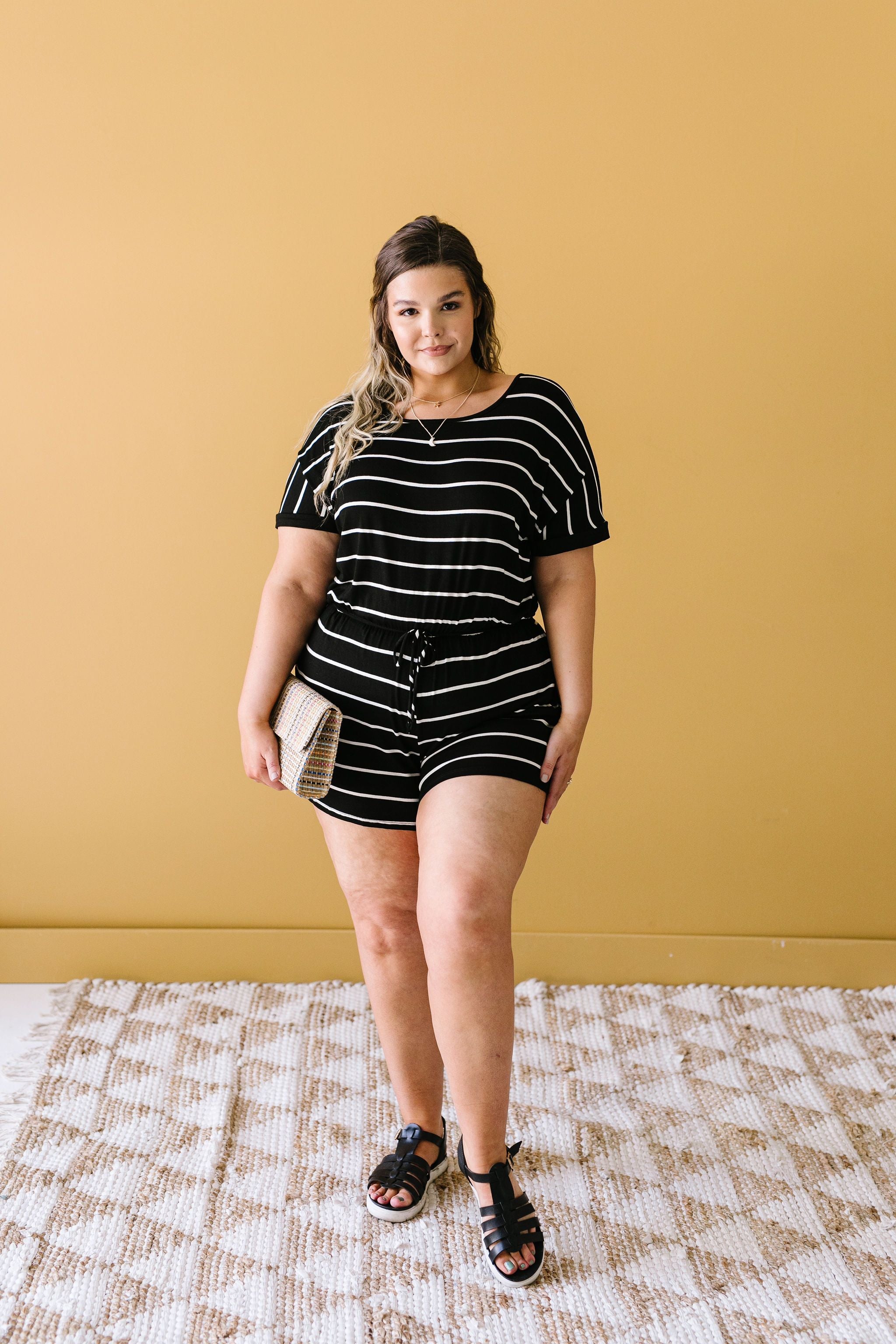 Comfort Stripes Romper In Black