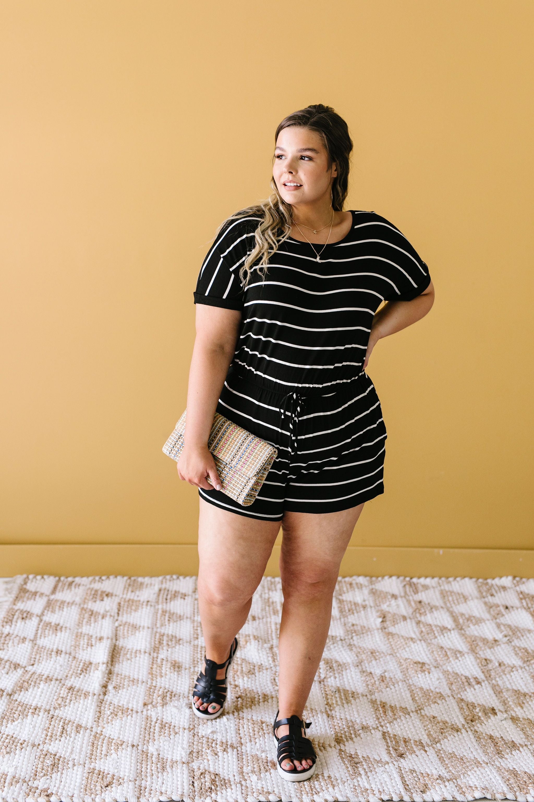 Comfort Stripes Romper In Black