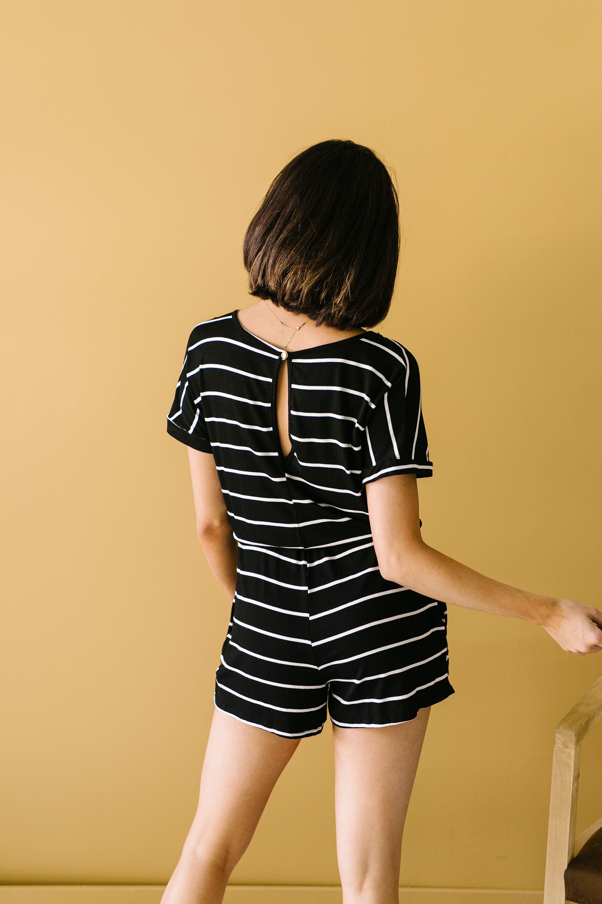 Comfort Stripes Romper In Black