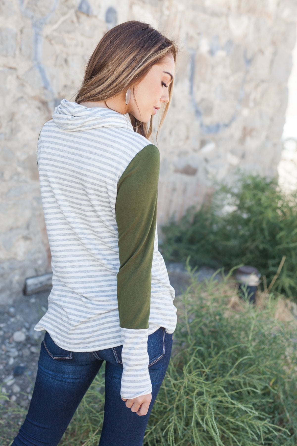 Comfort Zone Cowl Neck Top In Olive