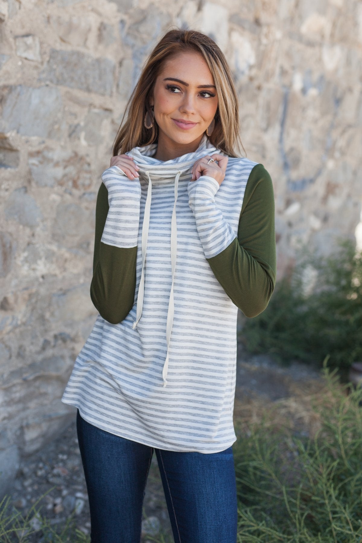 Comfort Zone Cowl Neck Top In Olive