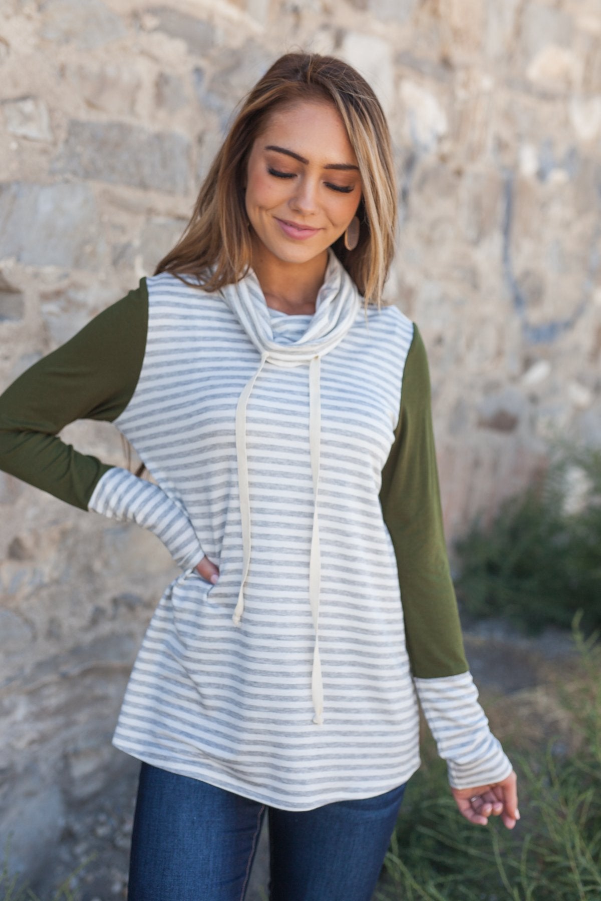 Comfort Zone Cowl Neck Top In Olive