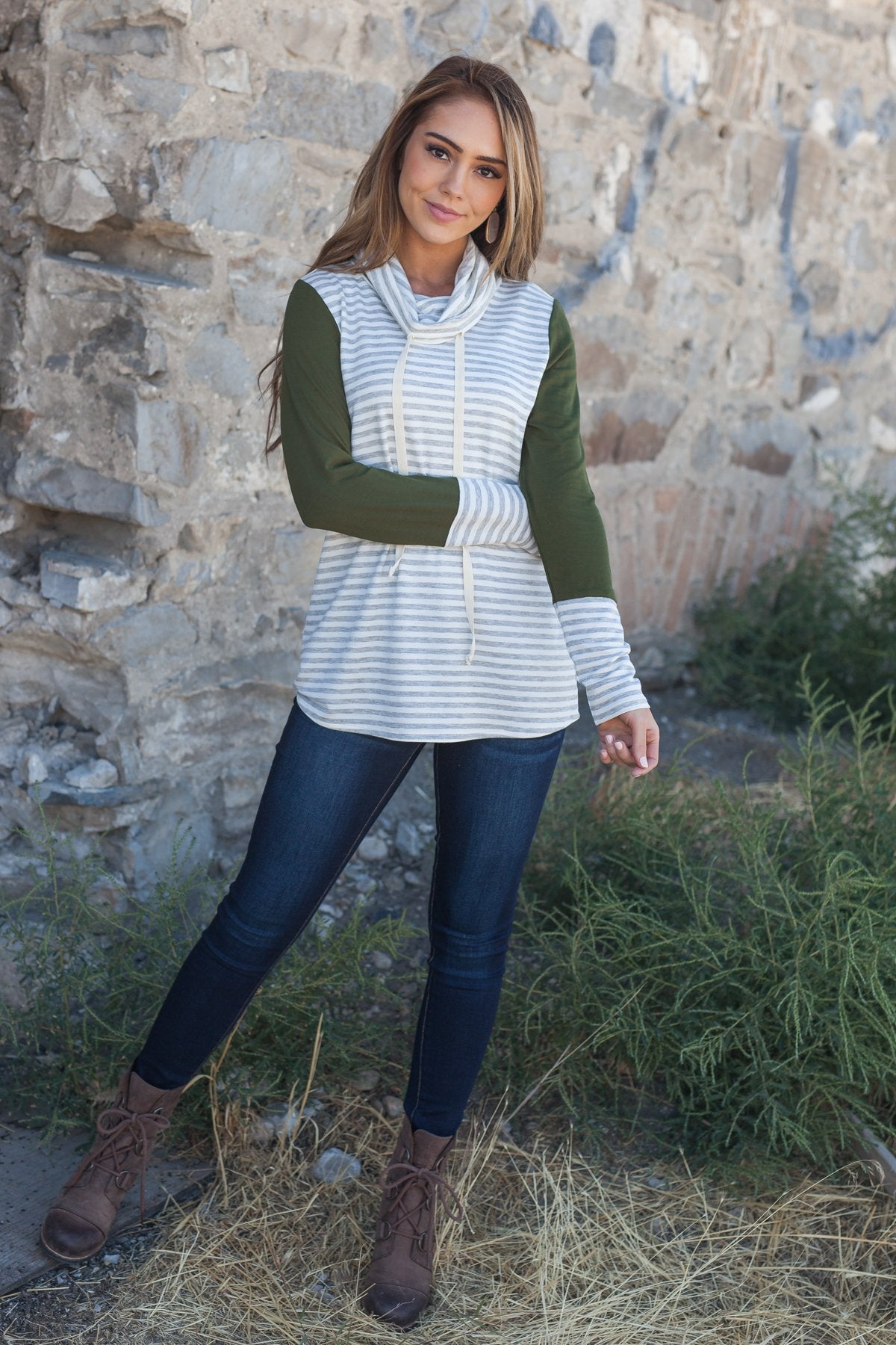Comfort Zone Cowl Neck Top In Olive