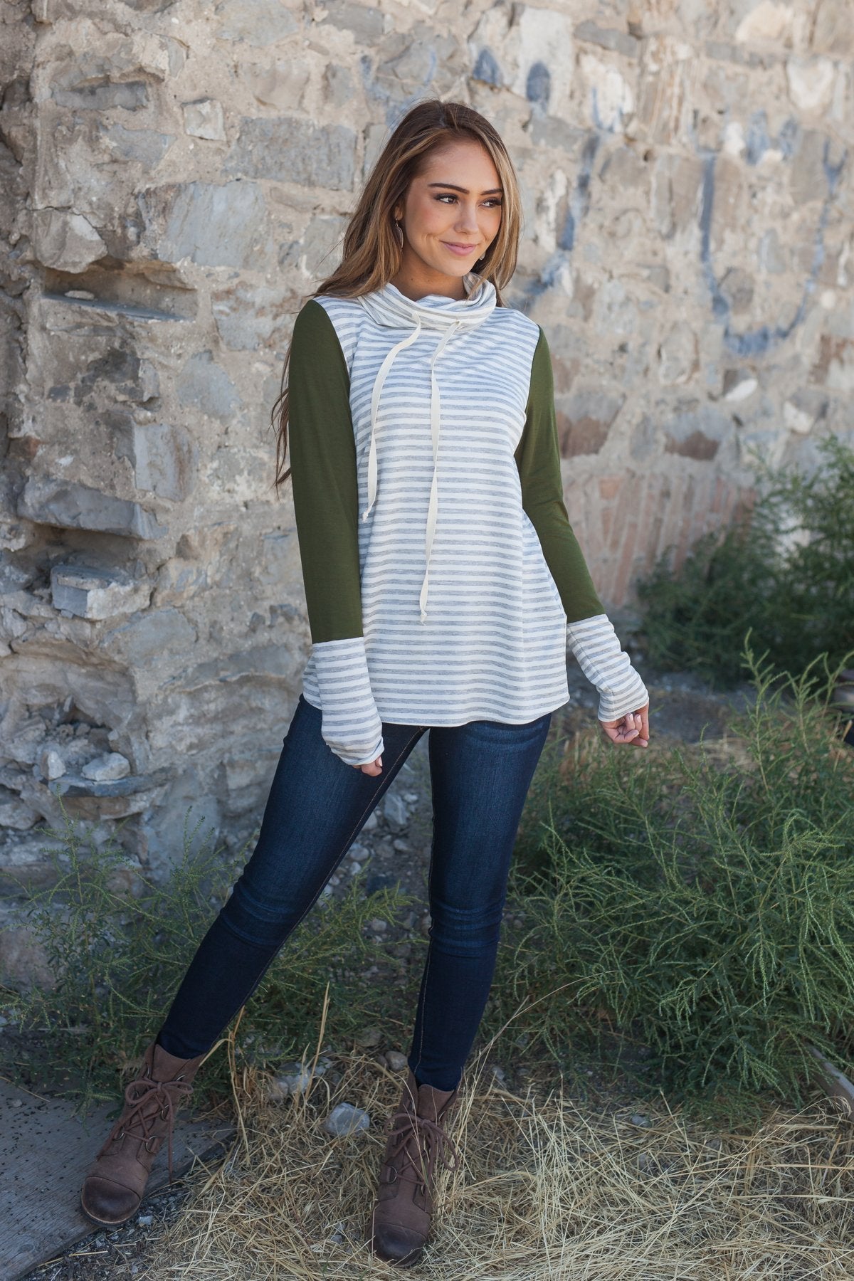 Comfort Zone Cowl Neck Top In Olive