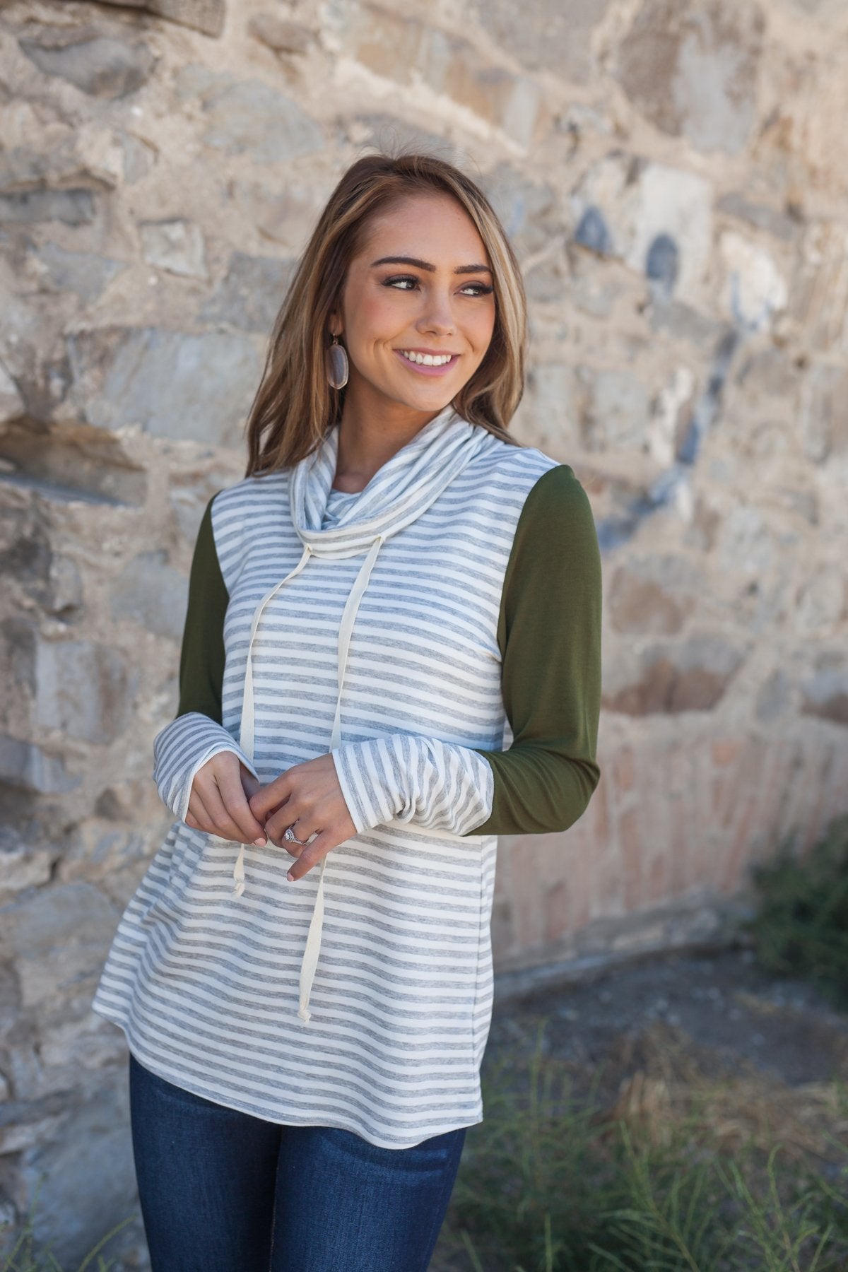Comfort Zone Cowl Neck Top In Olive