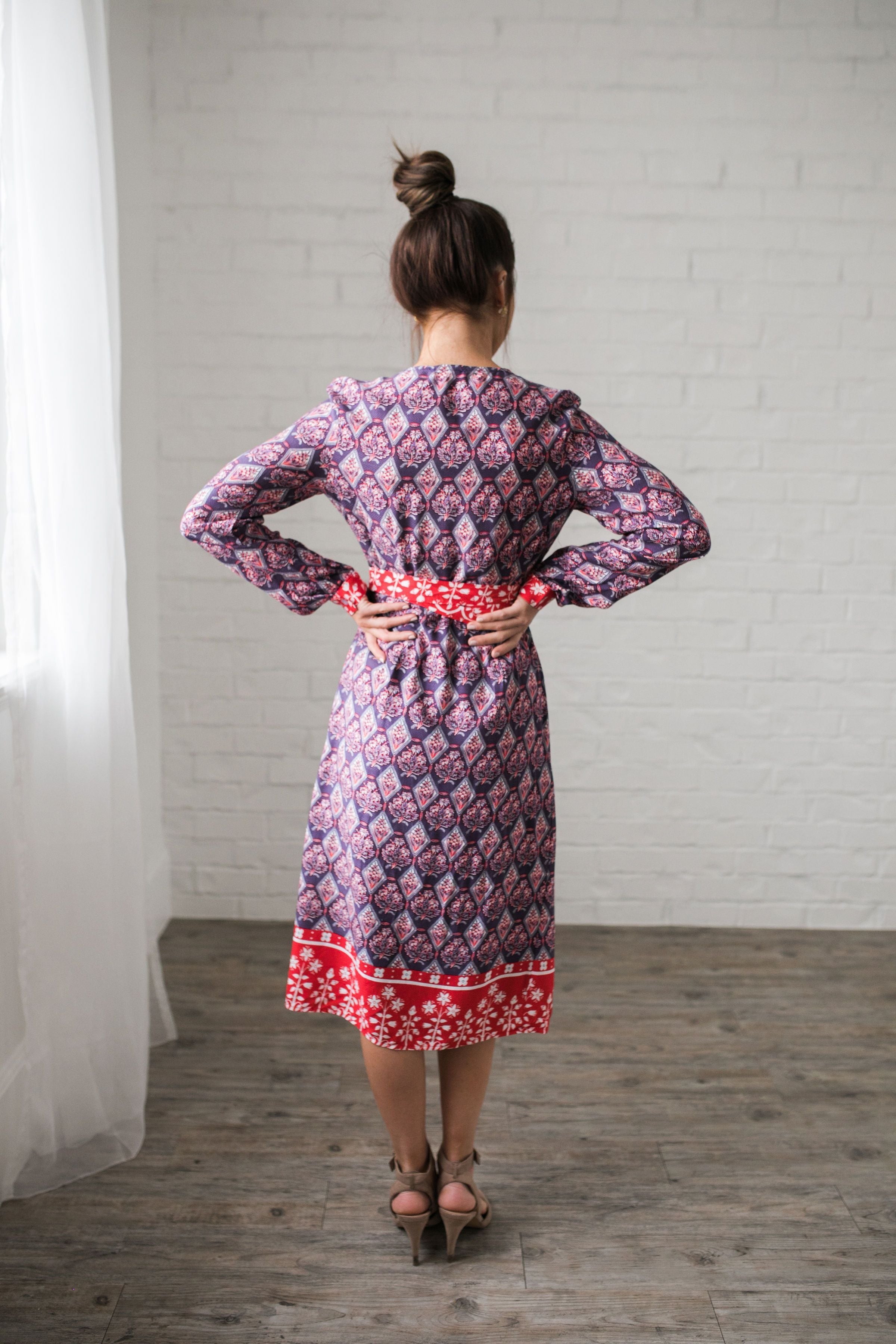 Contrast Print Wrap Dress - ALL SALES FINAL
