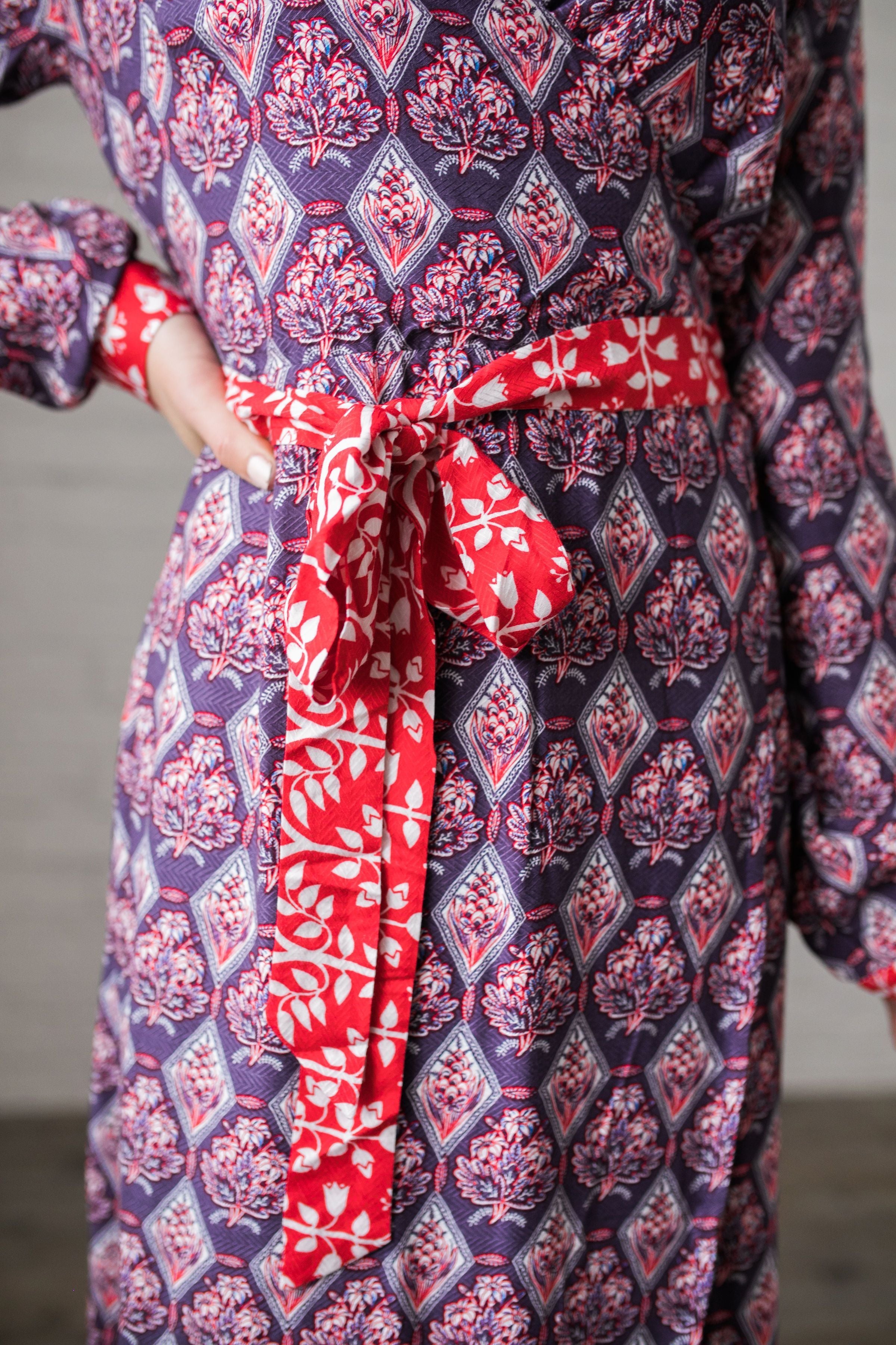 Contrast Print Wrap Dress - ALL SALES FINAL