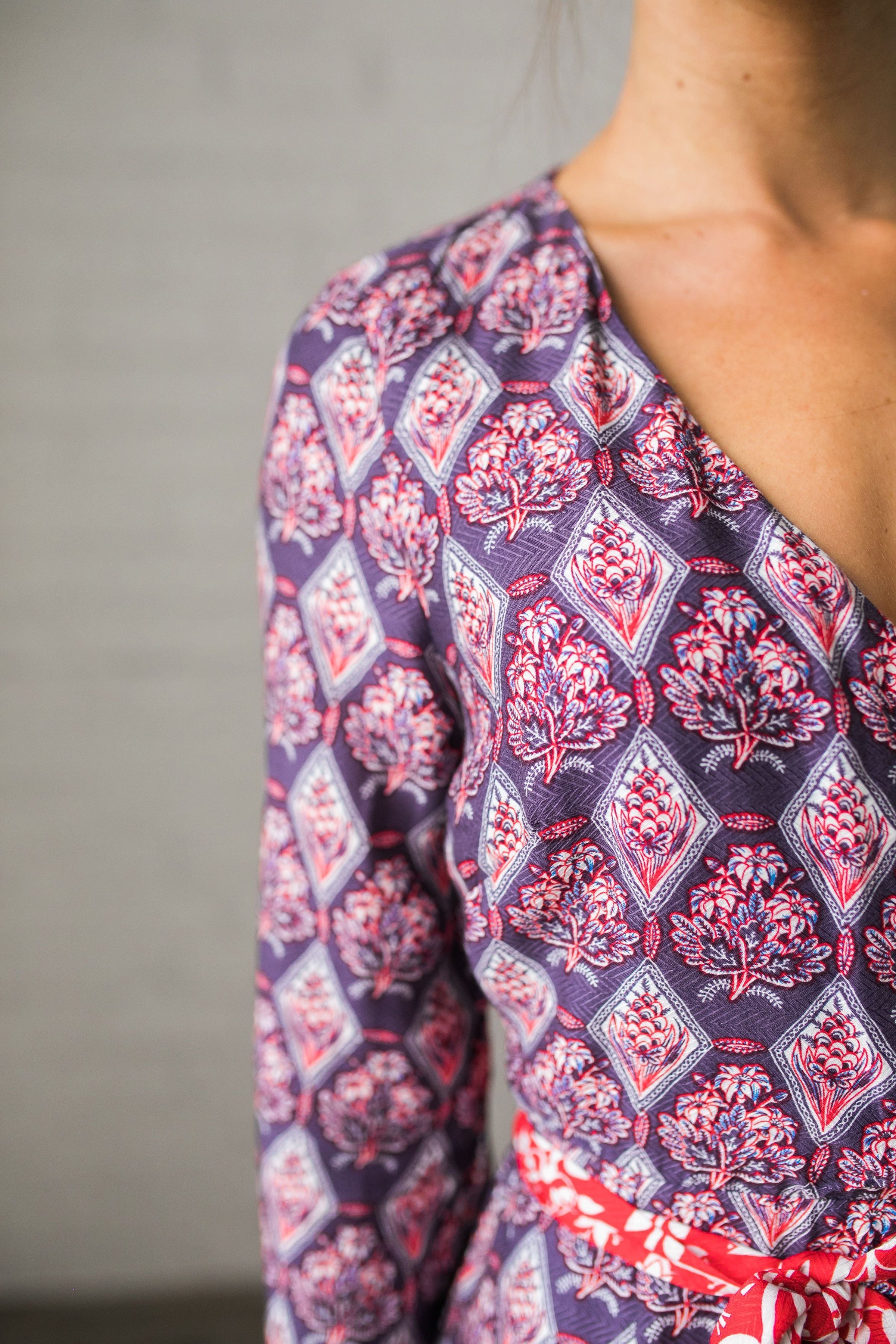 Contrast Print Wrap Dress - ALL SALES FINAL