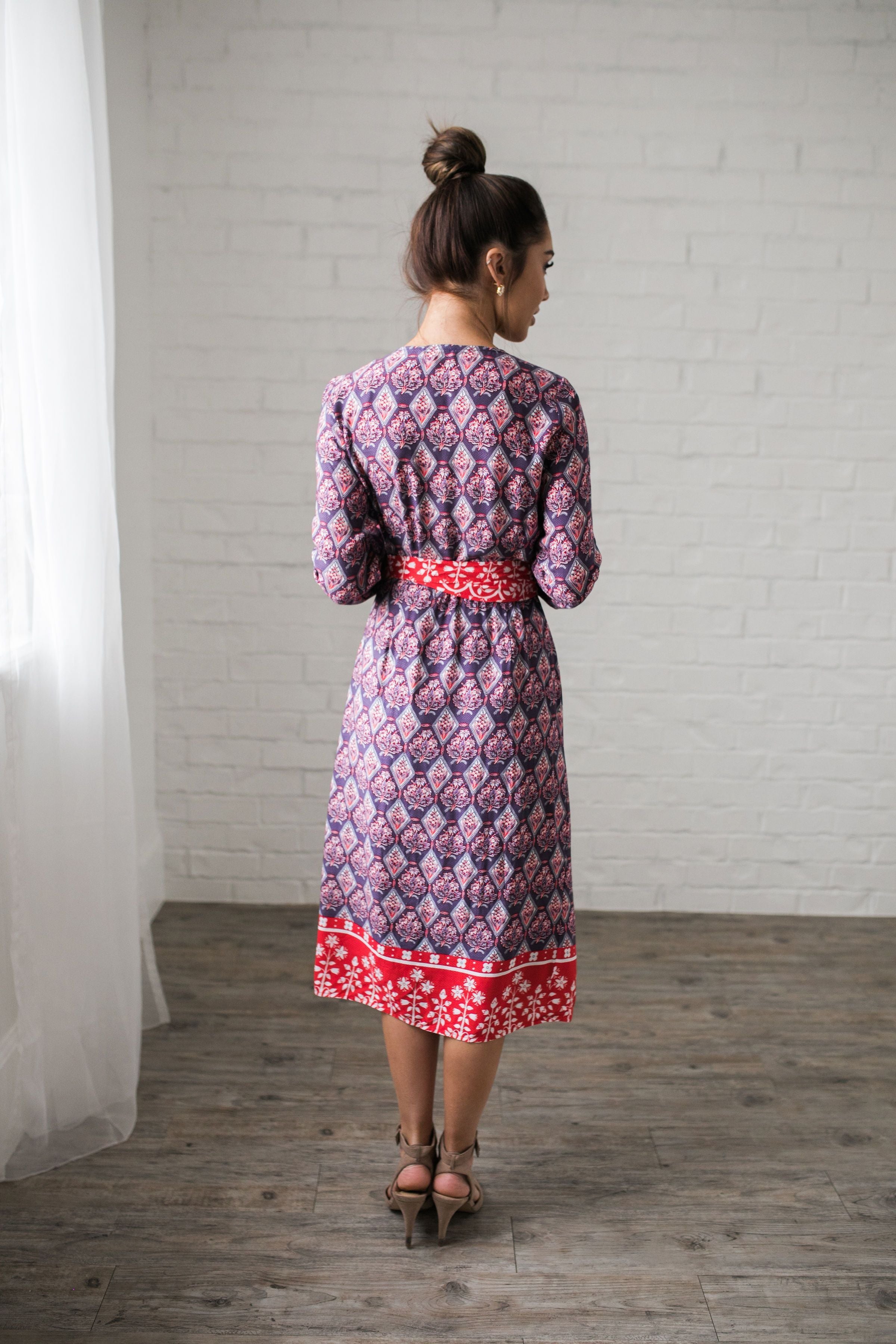 Contrast Print Wrap Dress - ALL SALES FINAL