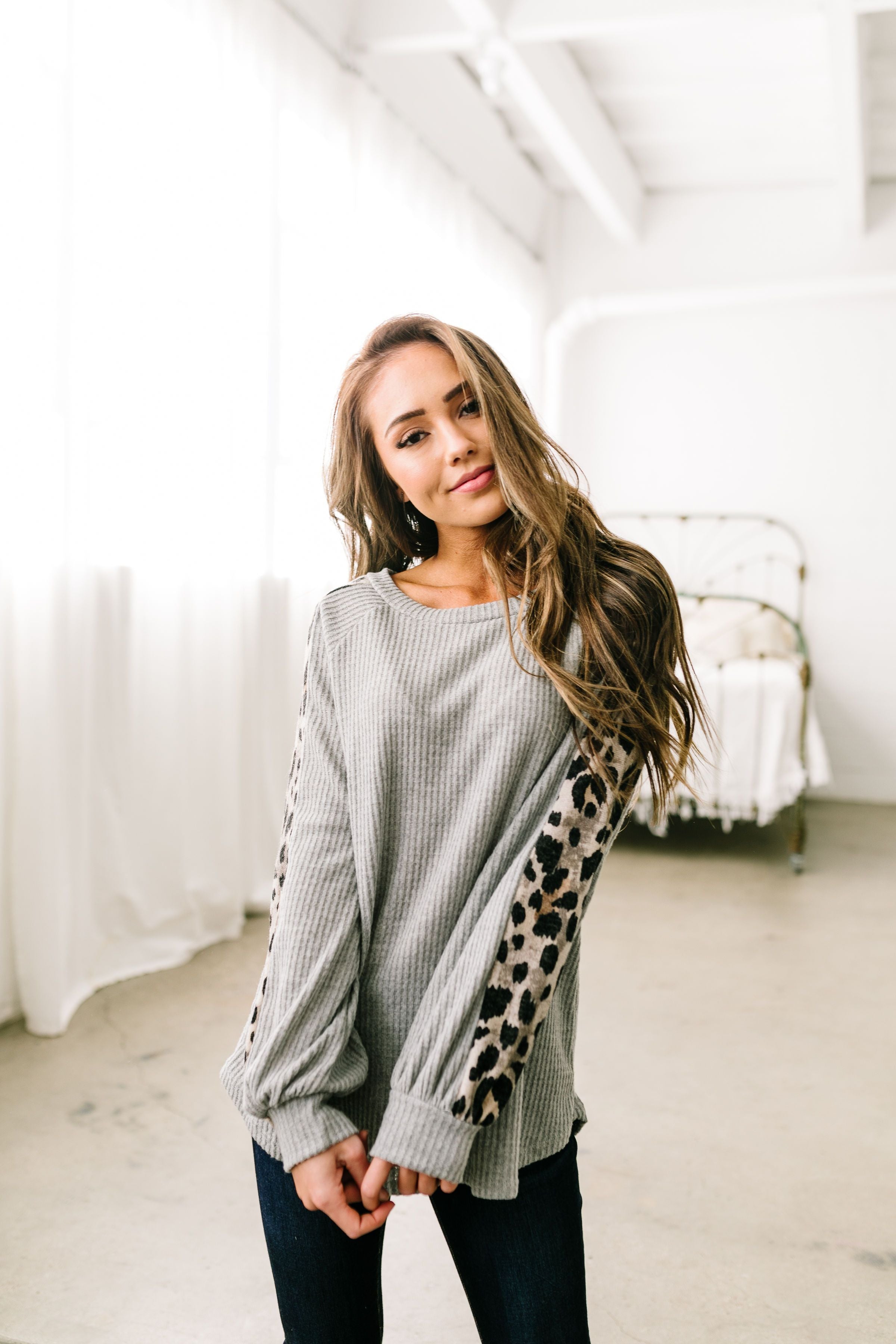 Cool Cat Leopard Sleeve Top - ALL SALES FINAL