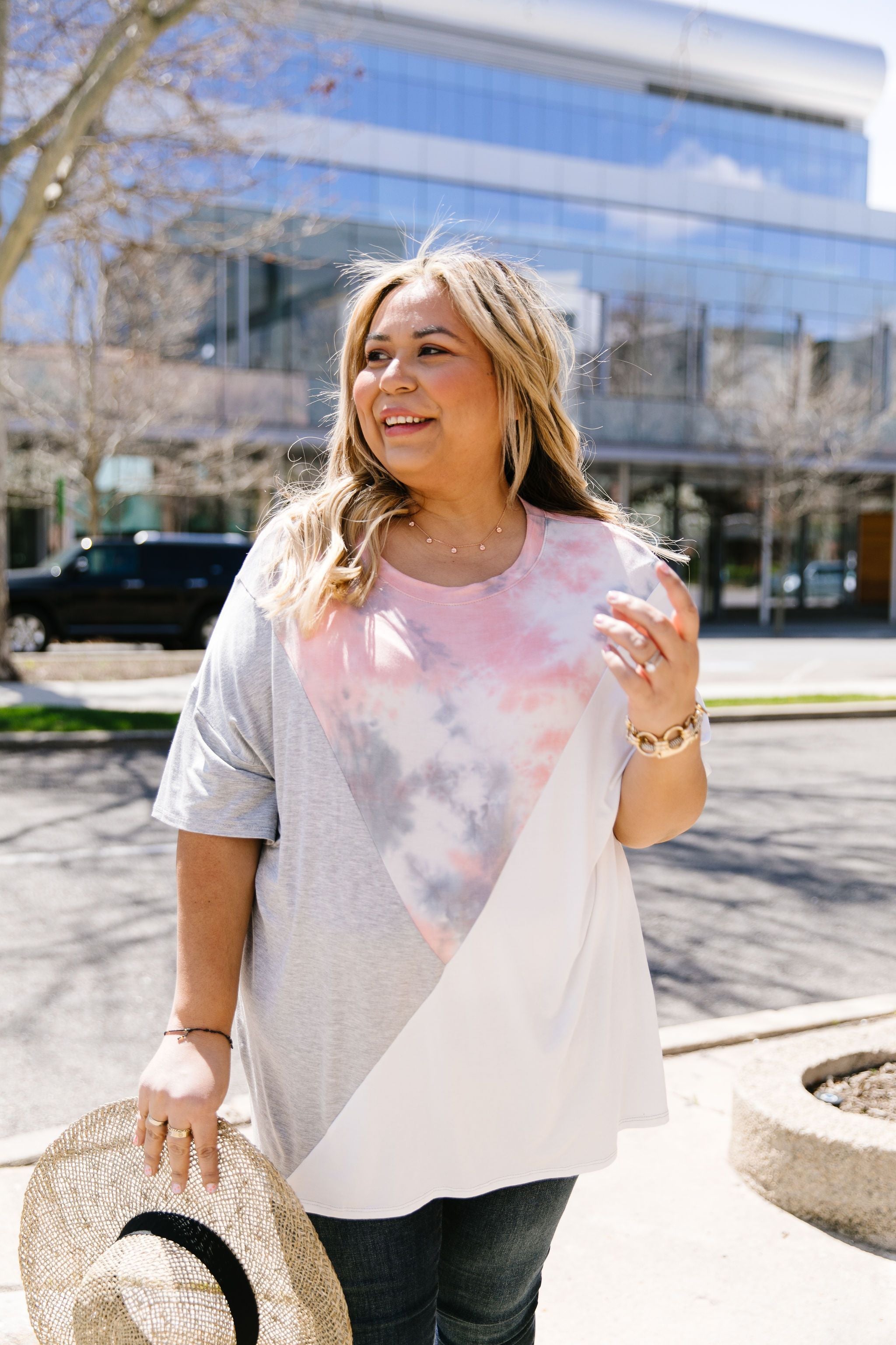 Cool Slice Of Tie Dye Top In Gray