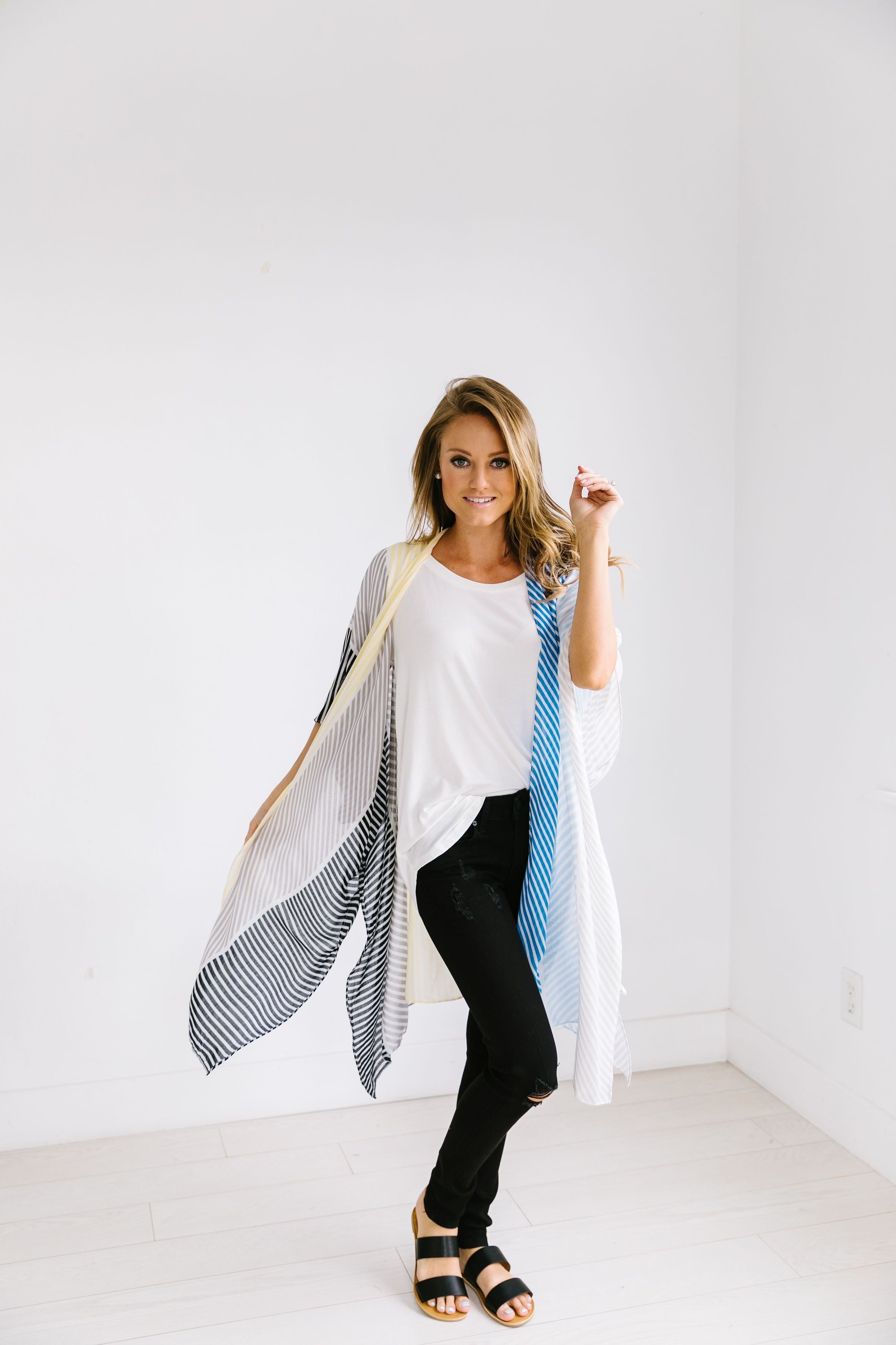 Cool Striped Color Block Kimono