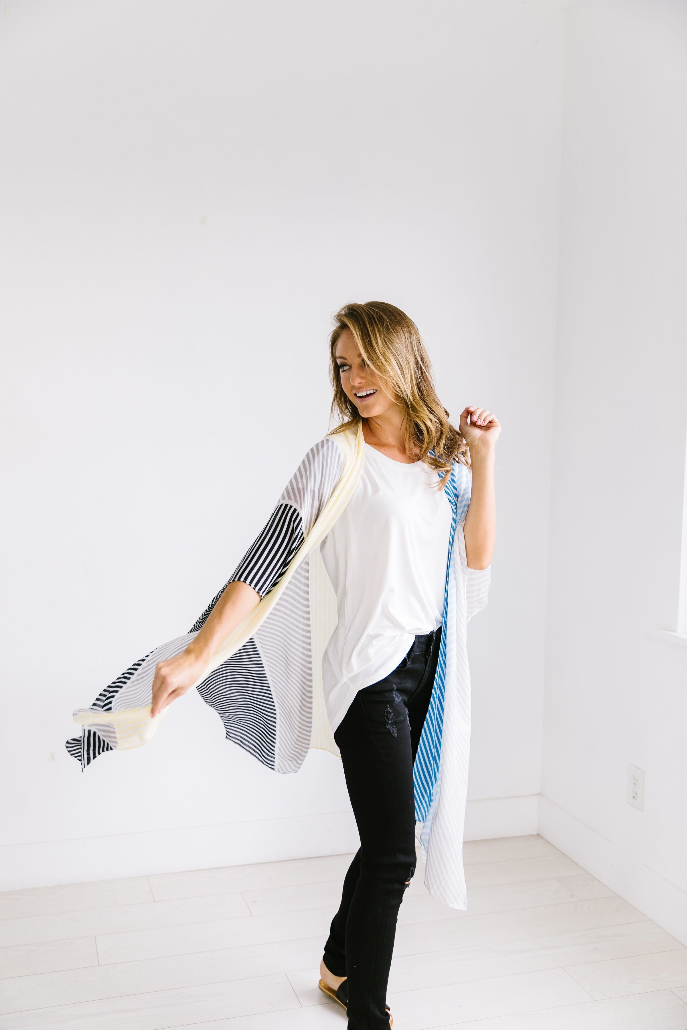 Cool Striped Color Block Kimono