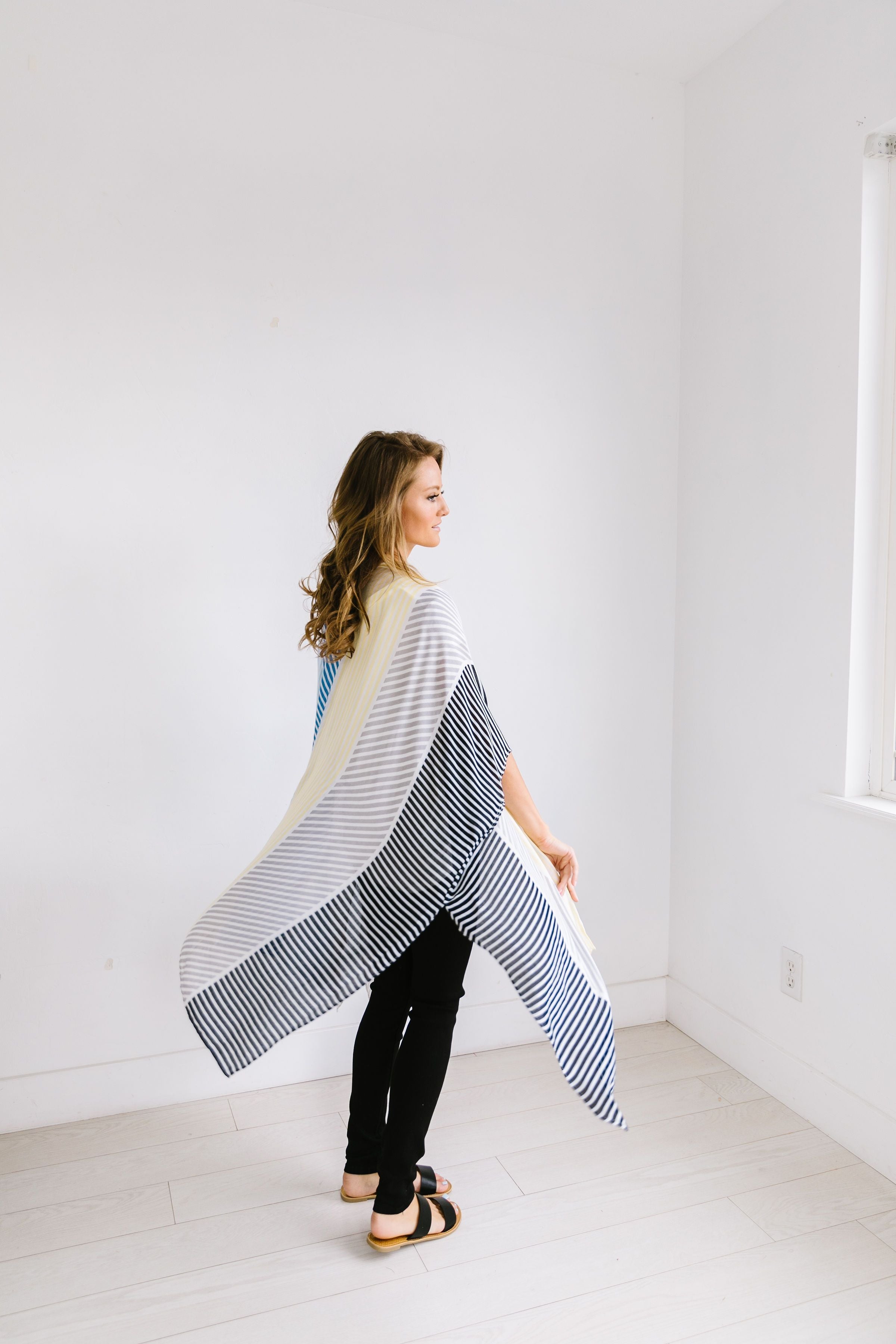 Cool Striped Color Block Kimono