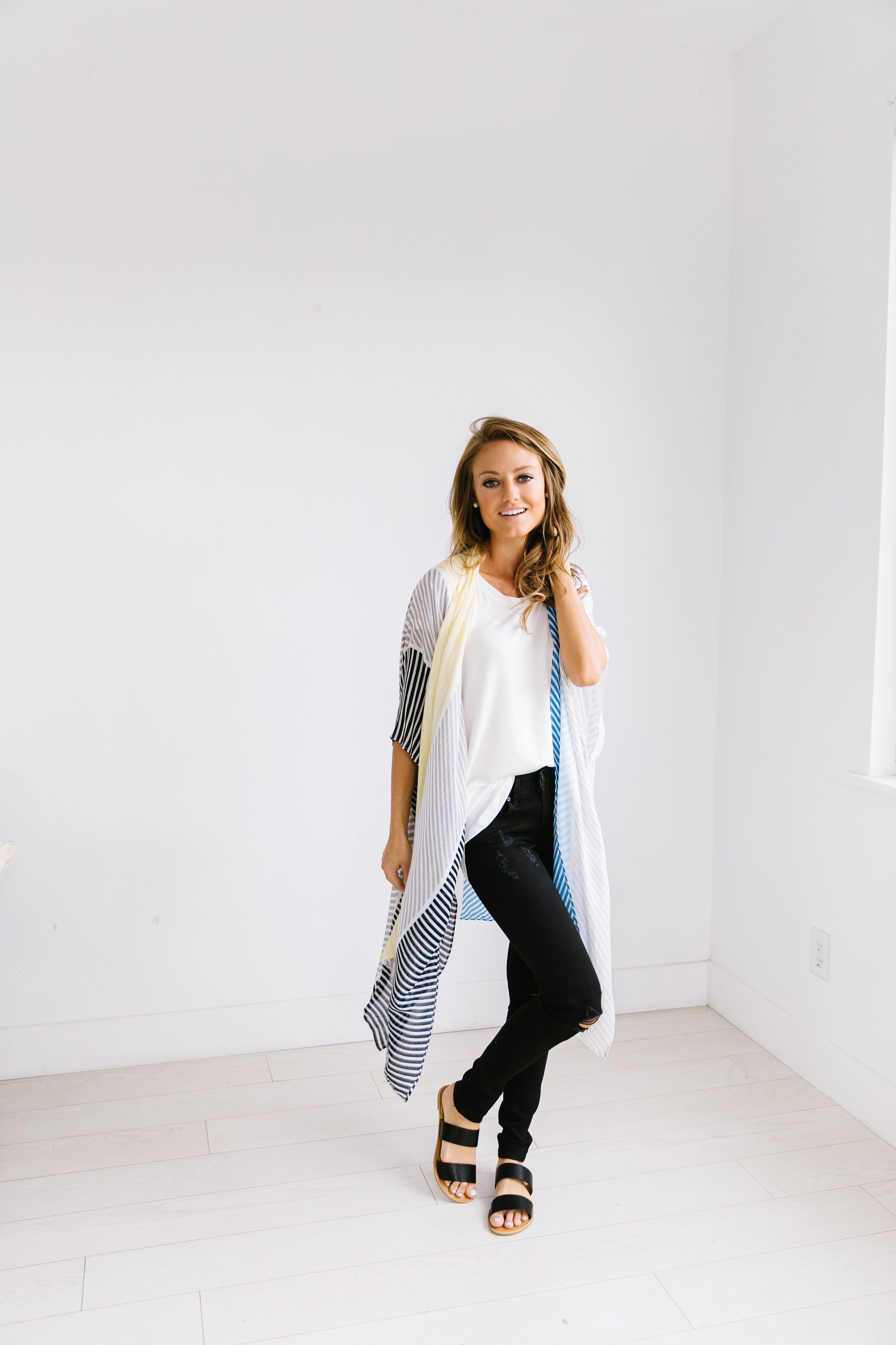 Cool Striped Color Block Kimono