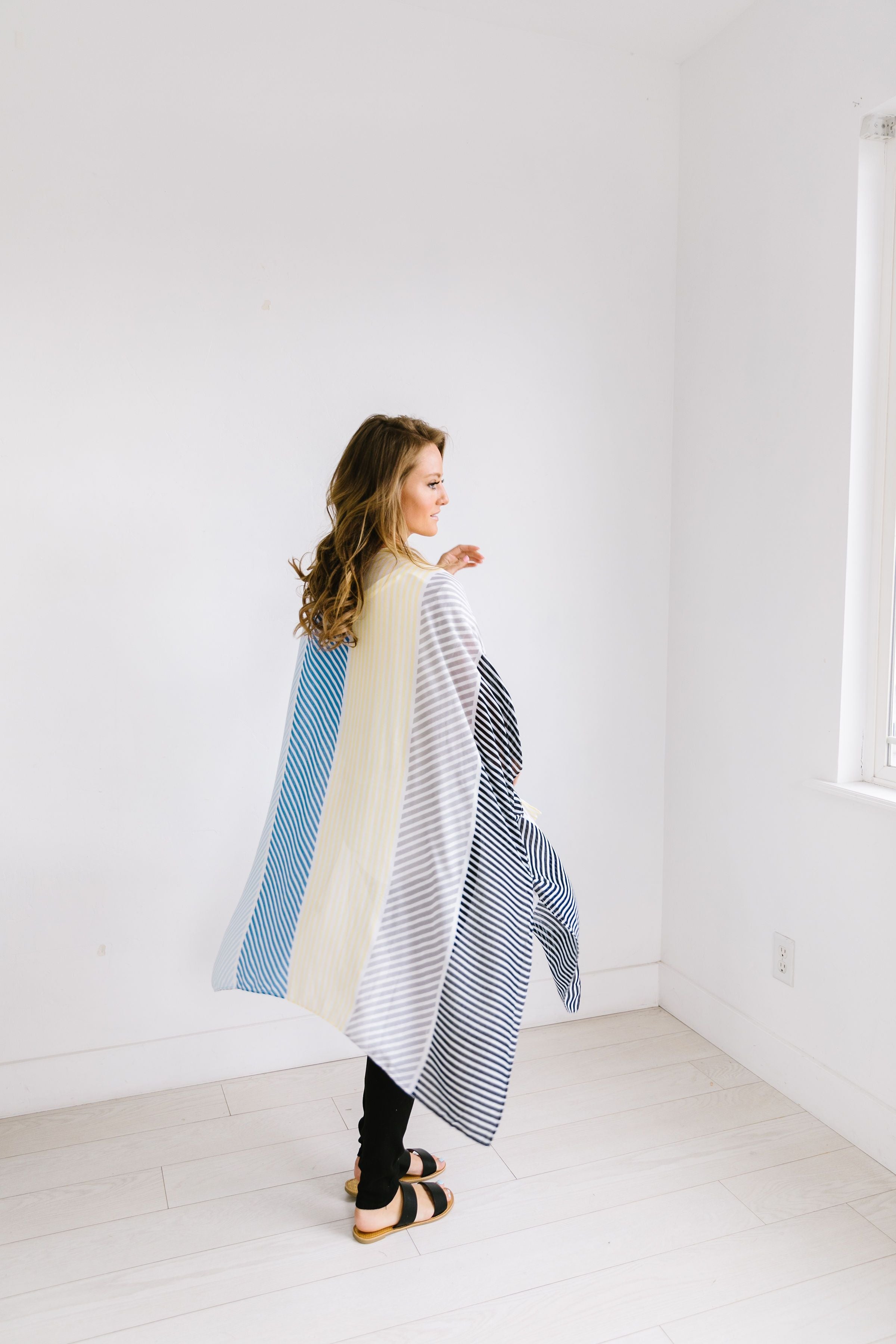 Cool Striped Color Block Kimono