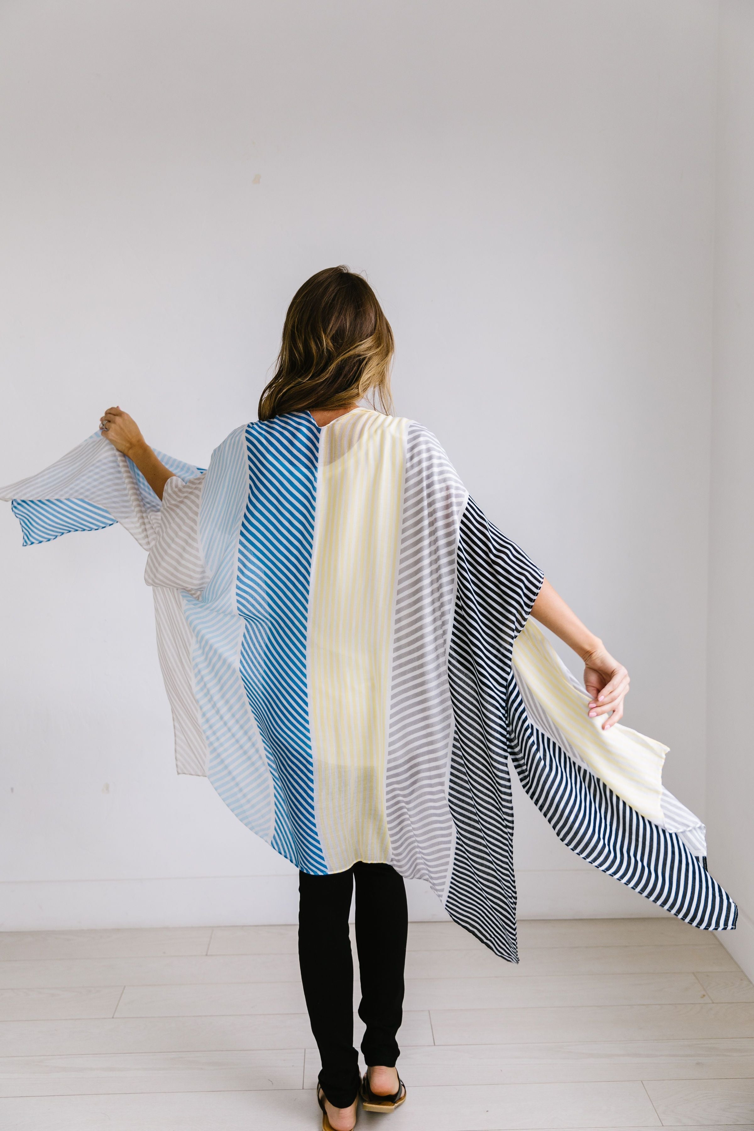 Cool Striped Color Block Kimono