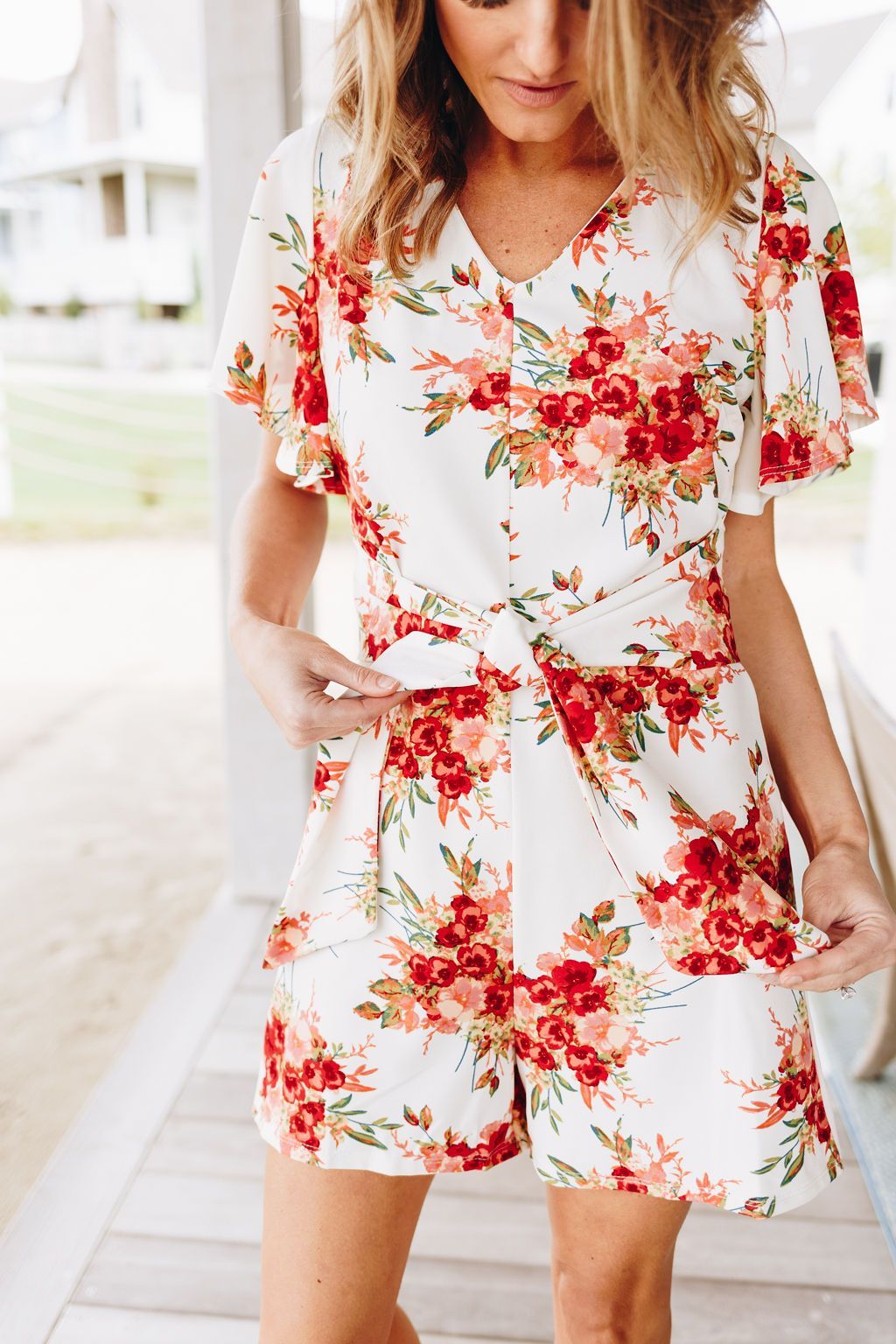 Coral Floral Romper