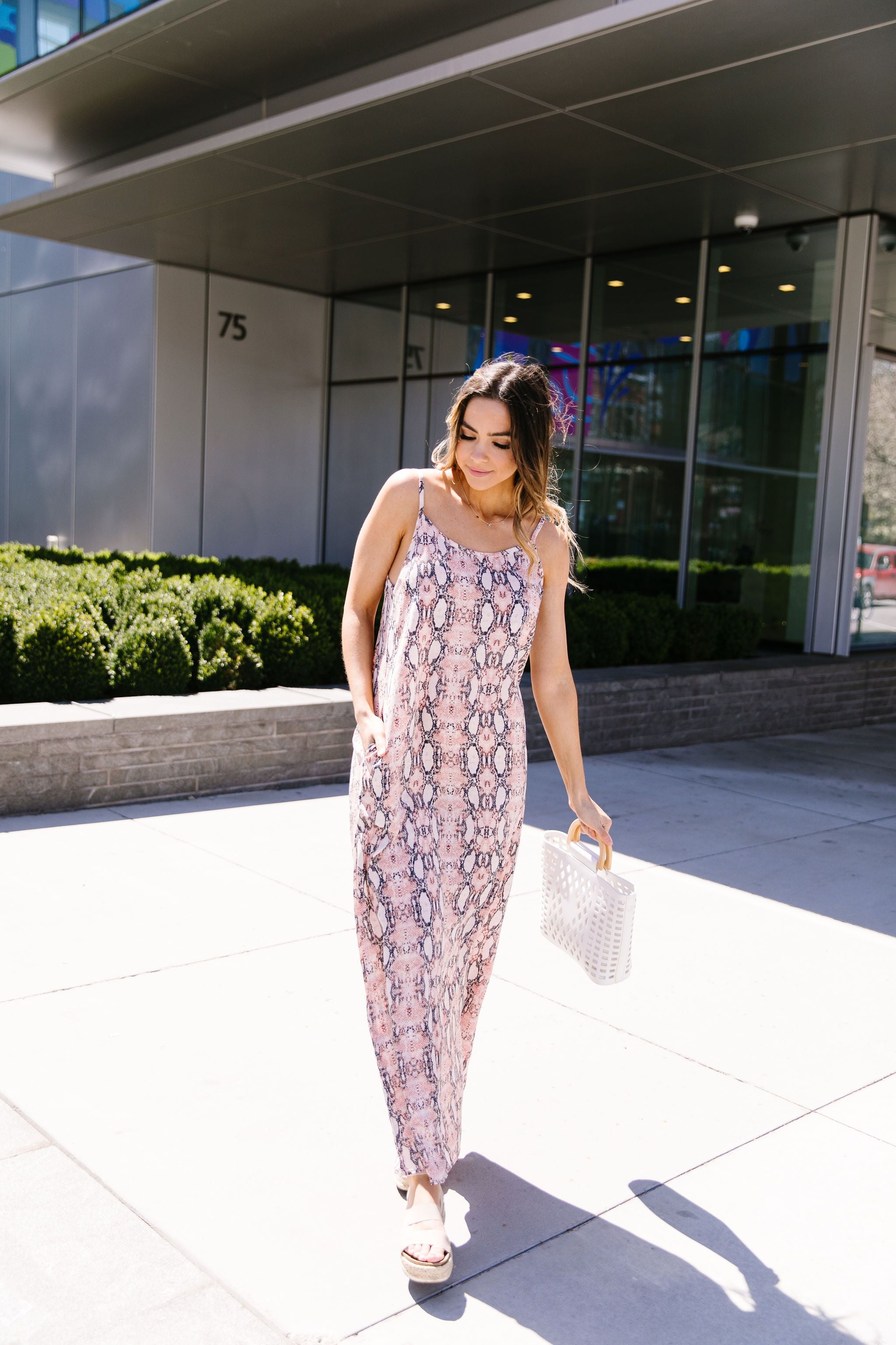 Coral Snakeskin Maxi Dress