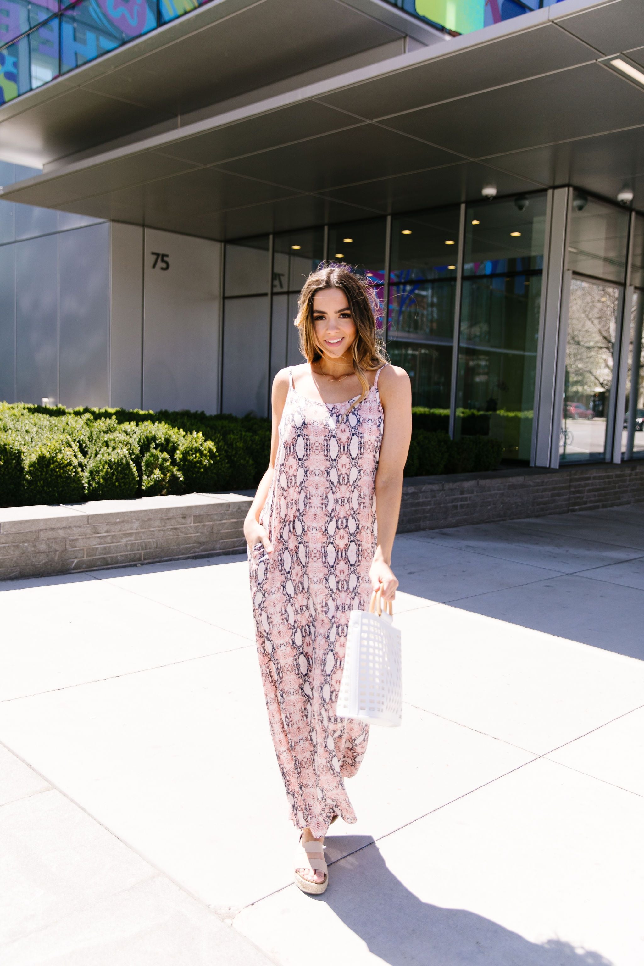 Coral Snakeskin Maxi Dress