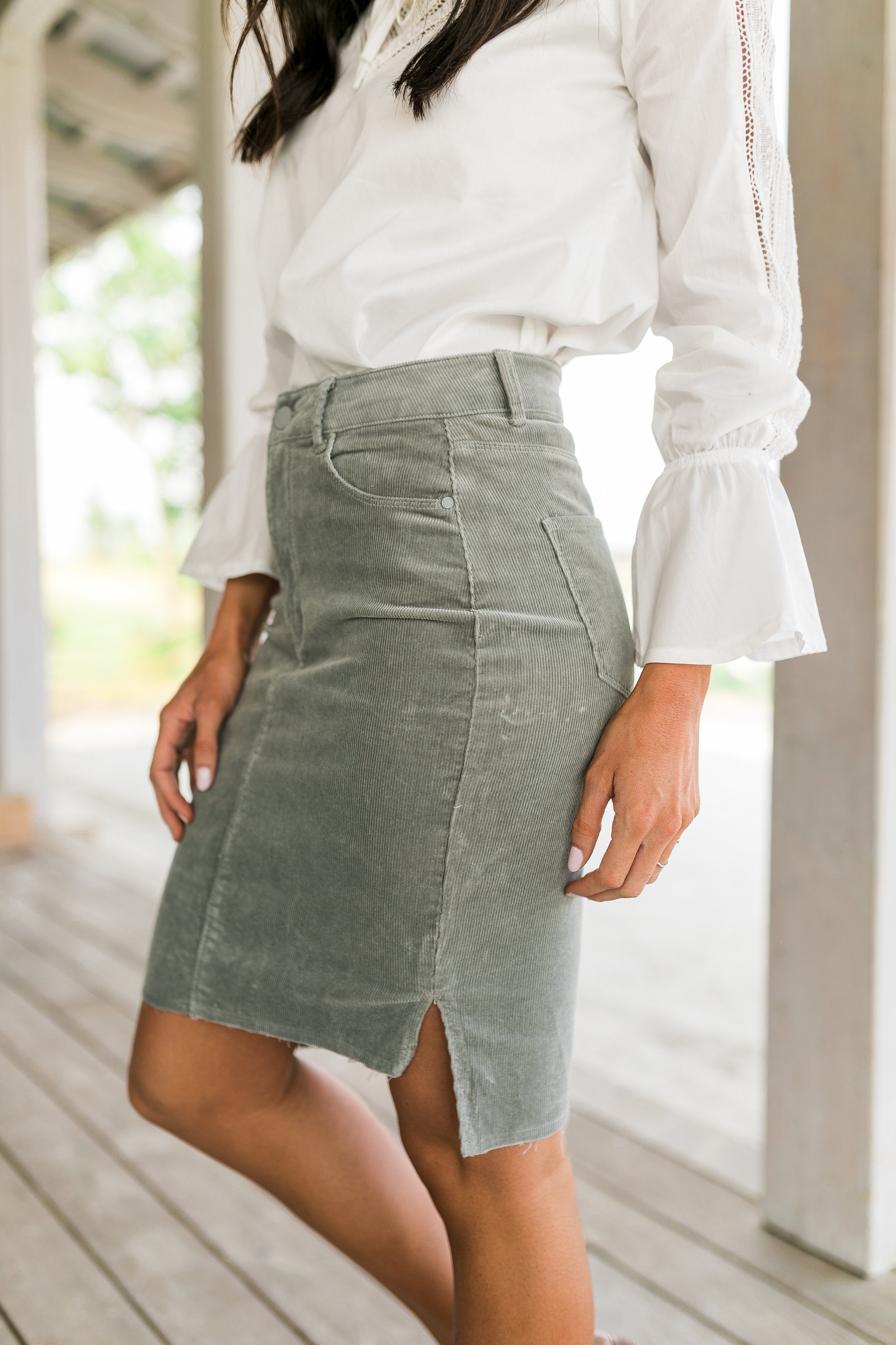Corduroy Step Hem Skirt