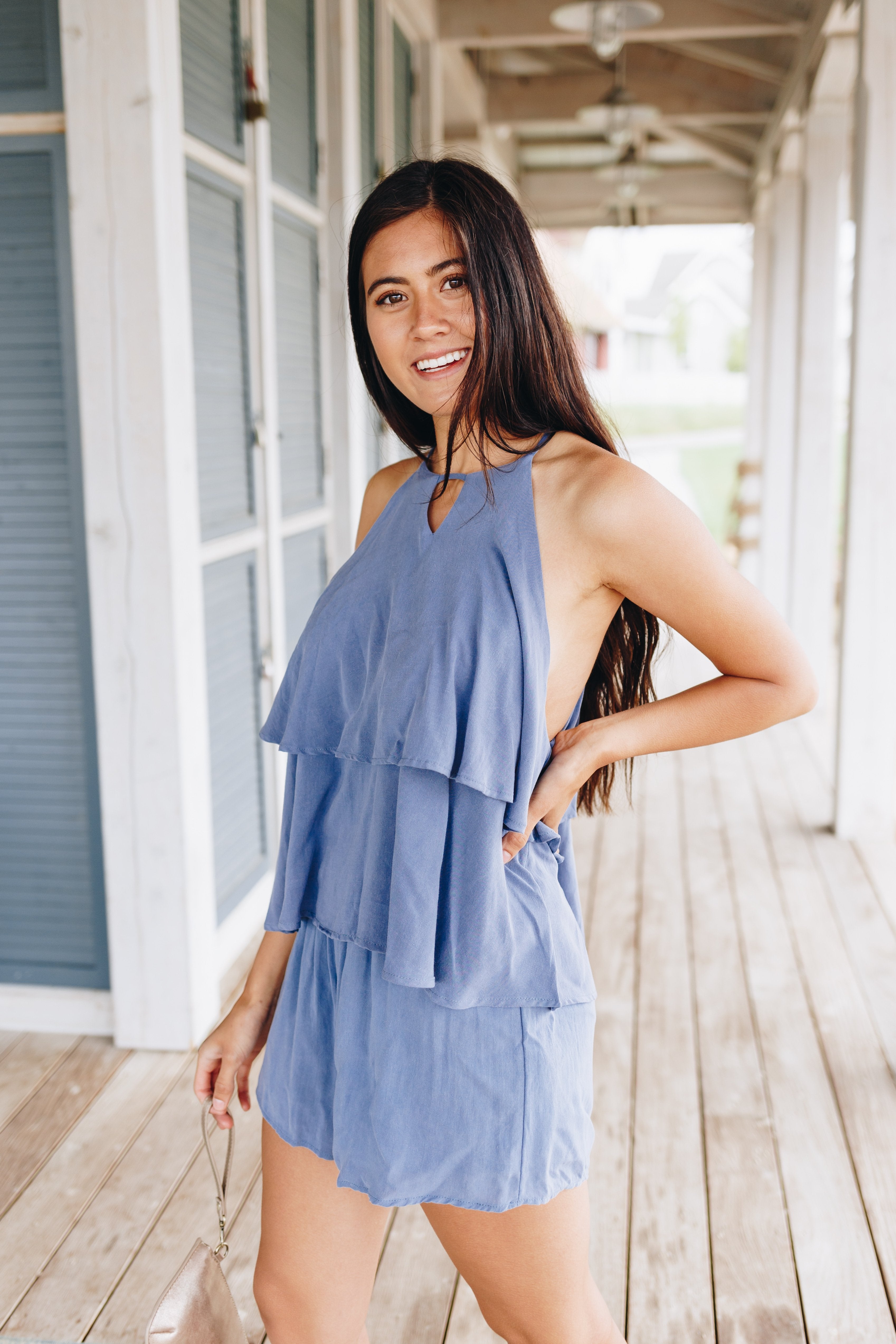 Cornflower Ruffle Halter Top