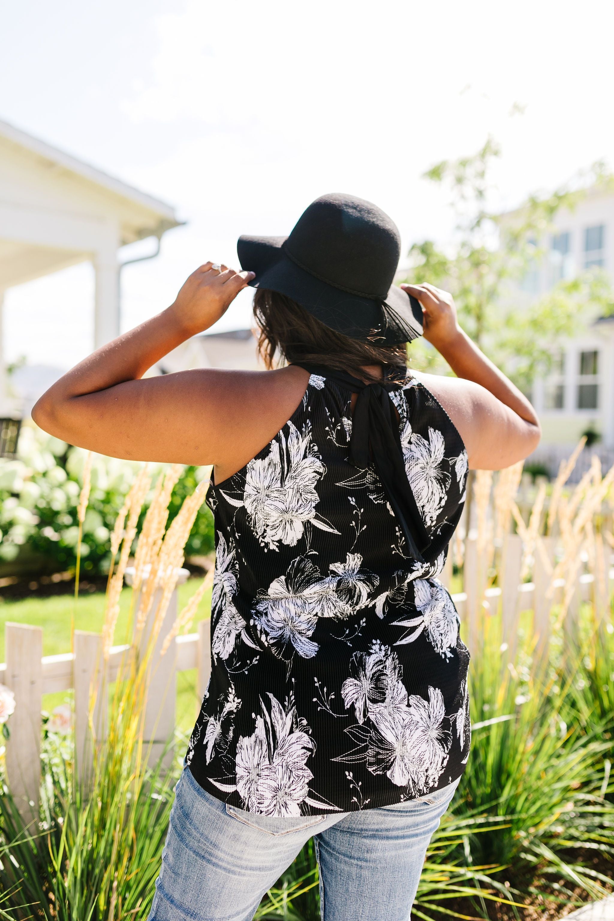 Crimped Floral Halter Top