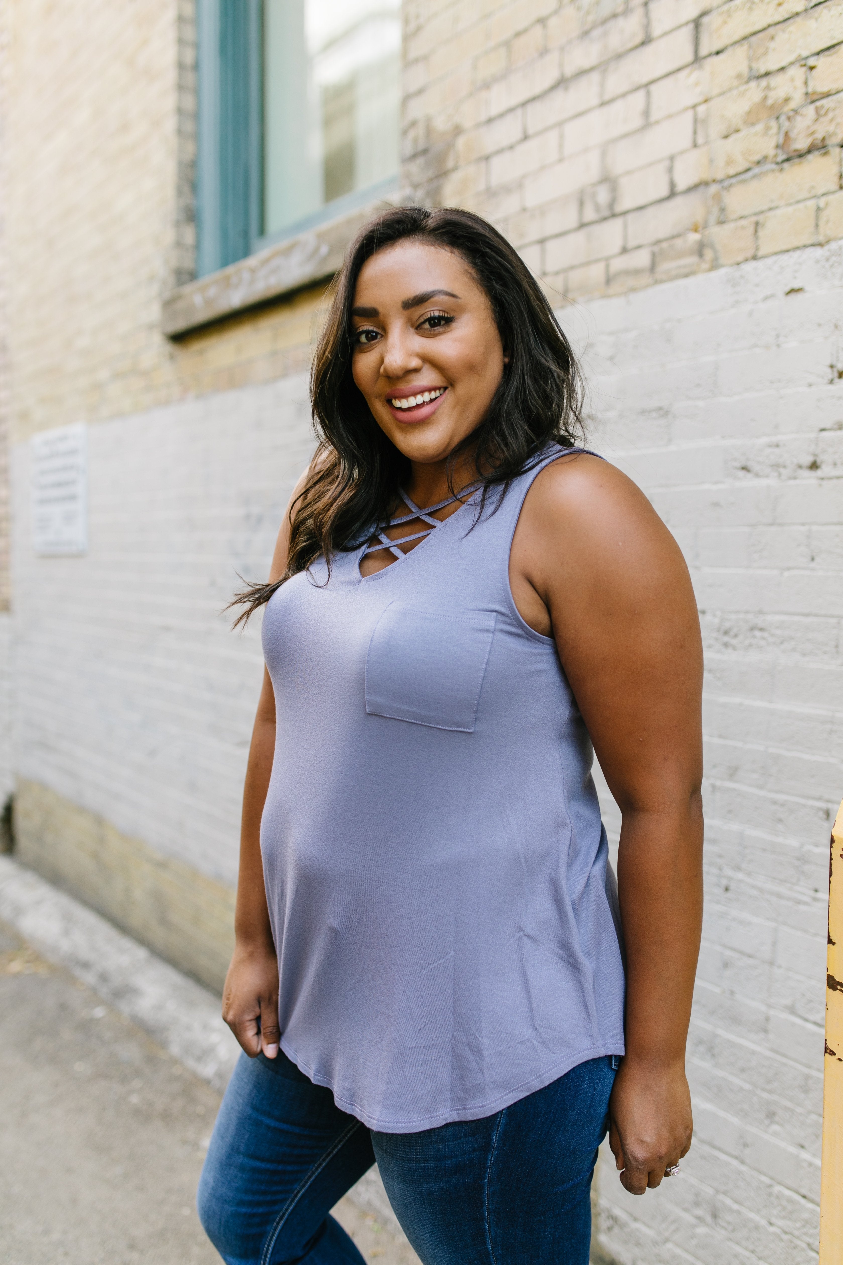 Criss Cross Periwinkle Tank