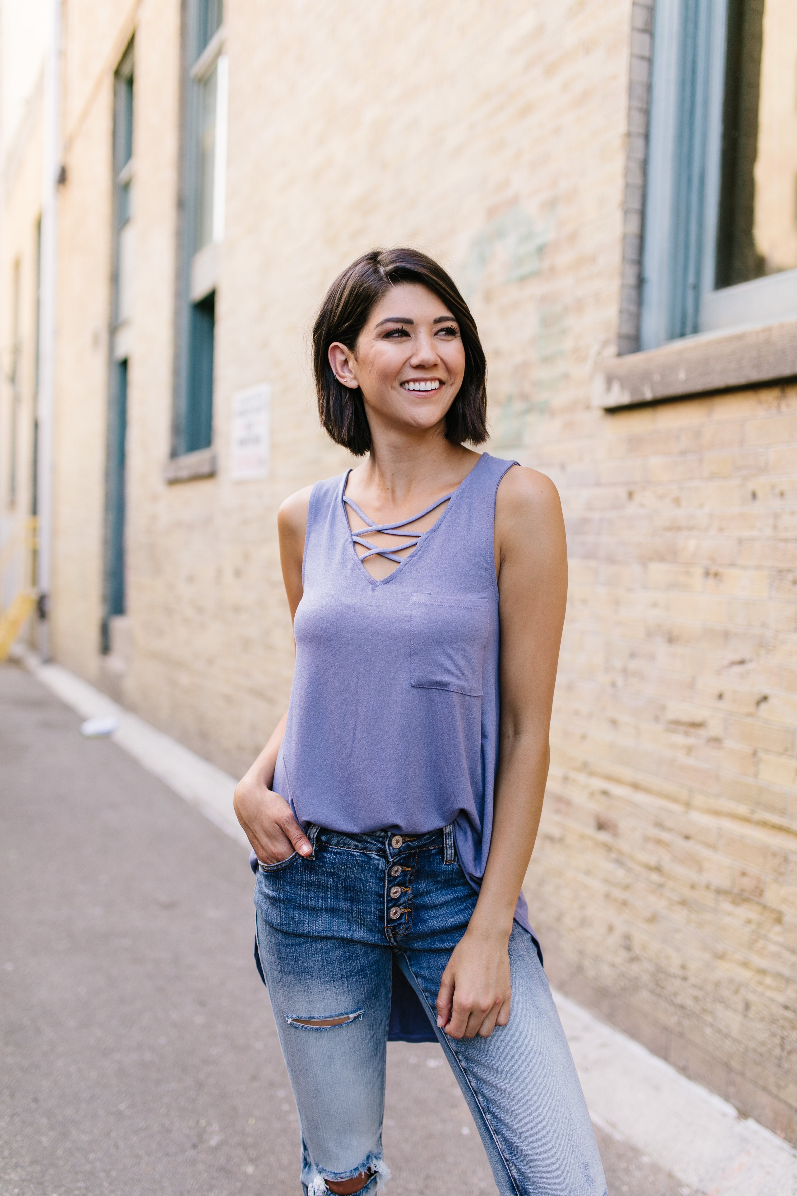 Criss Cross Periwinkle Tank