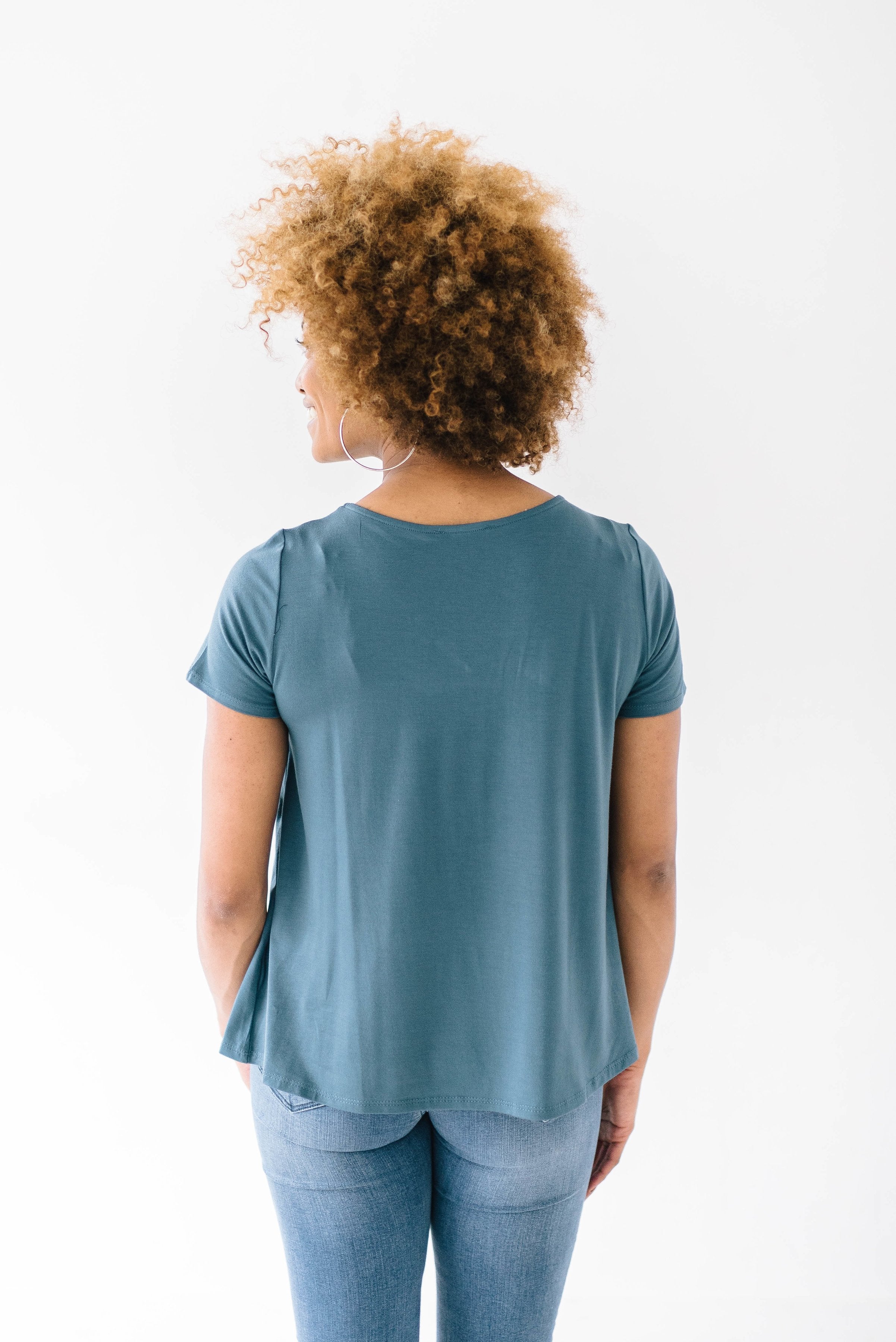 Criss Cross Tee In Teal Blue