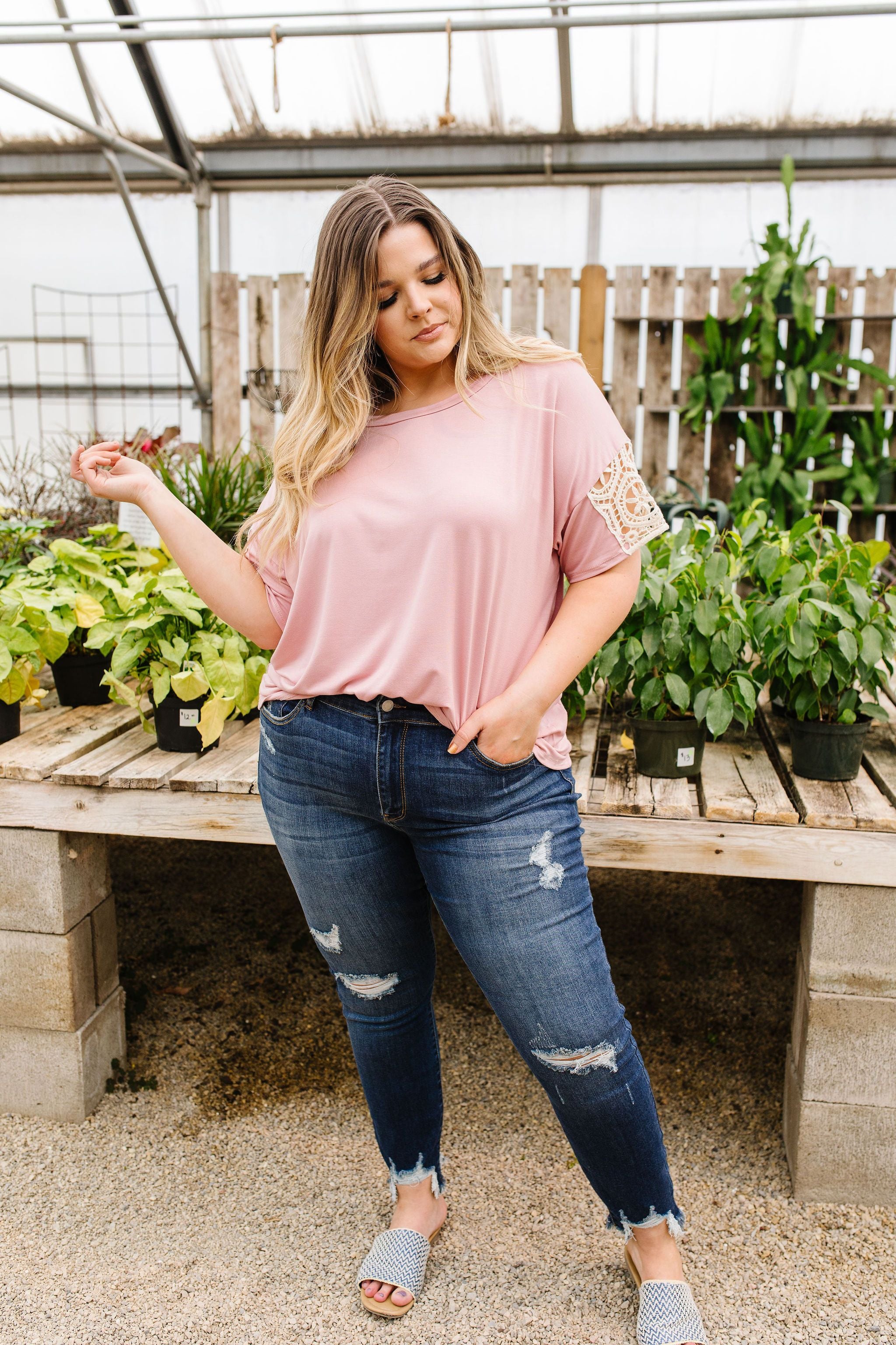 Crocheted Lace Sleeve Top