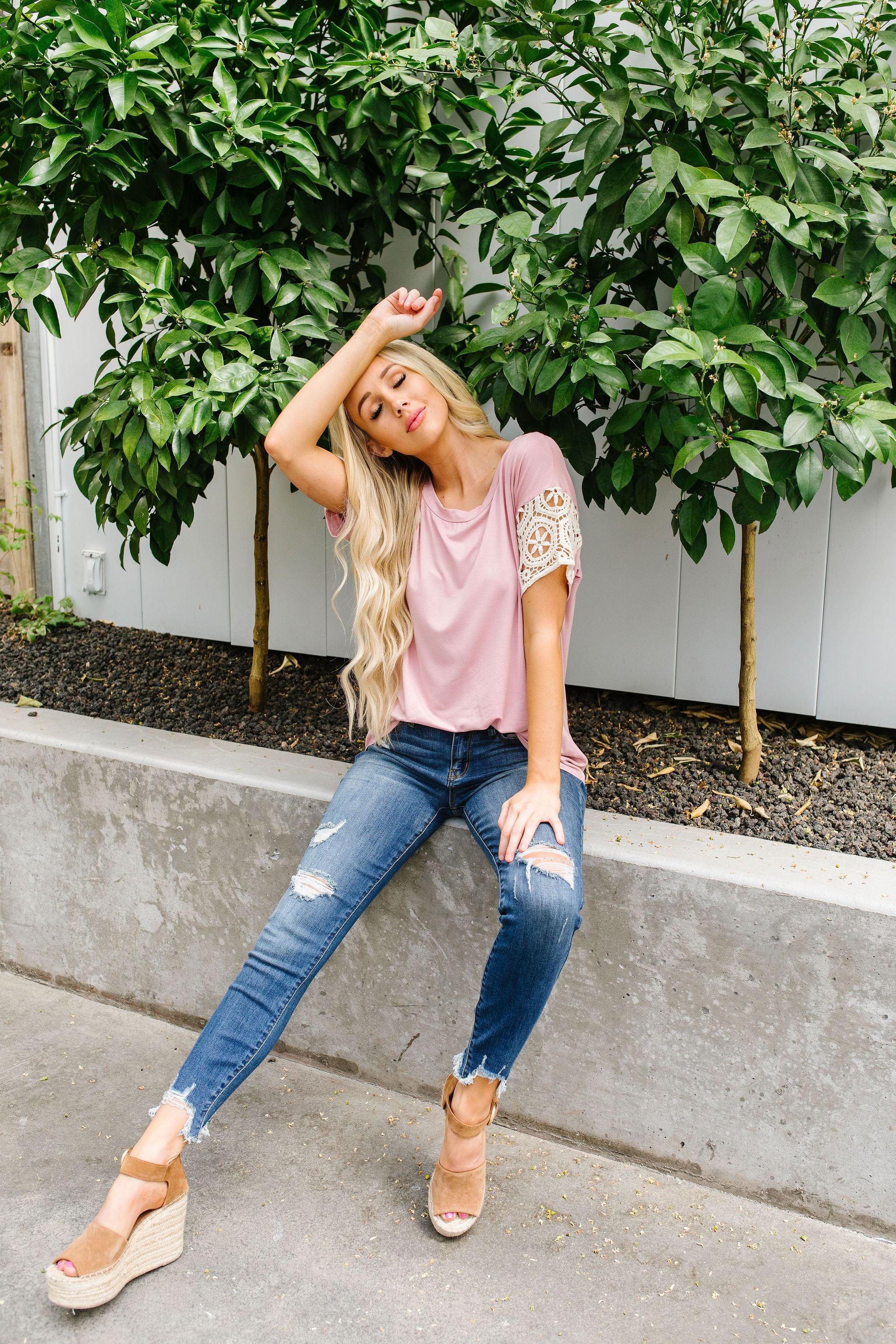 Crocheted Lace Sleeve Top