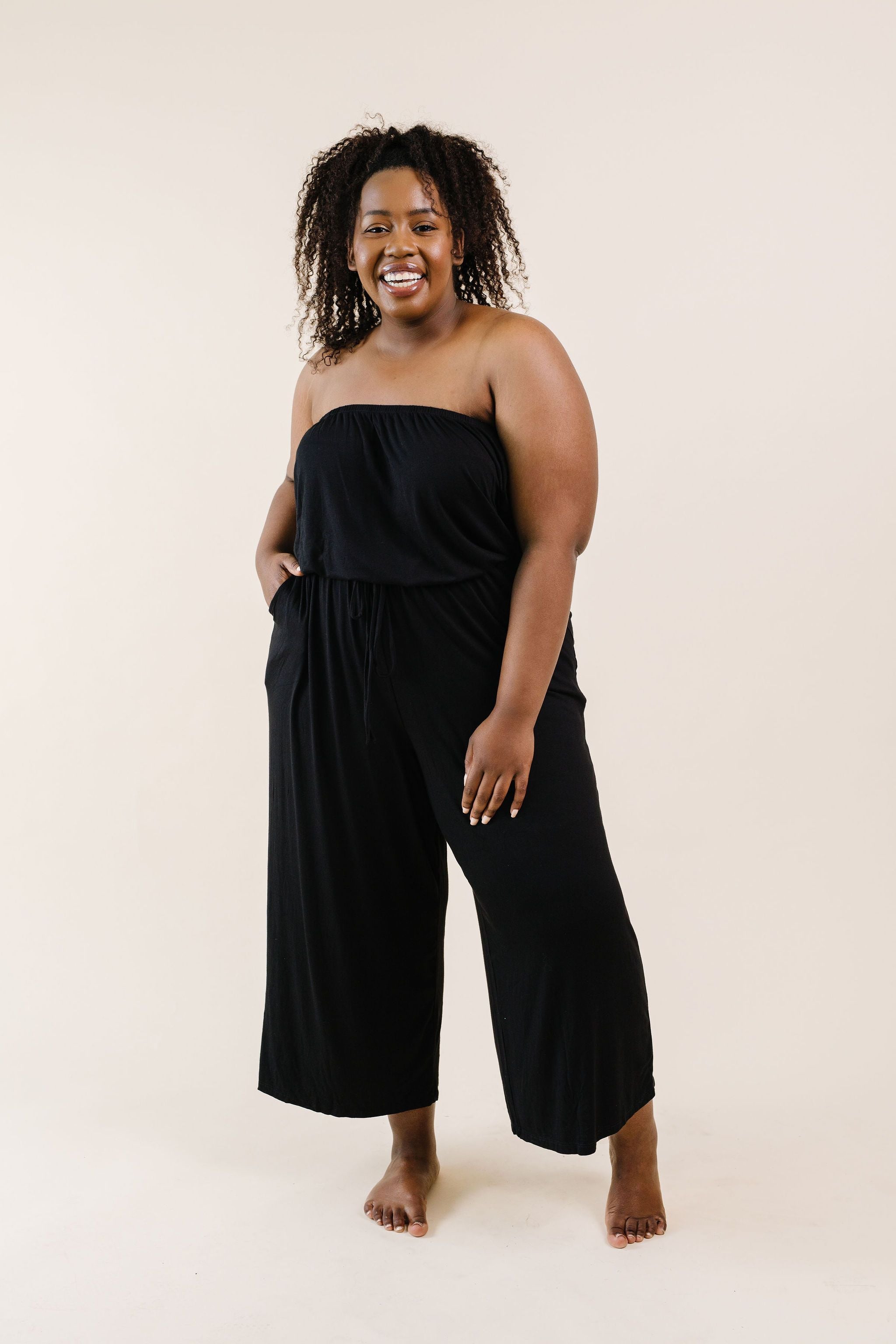 Cropped Tube Top Jumpsuit In Black