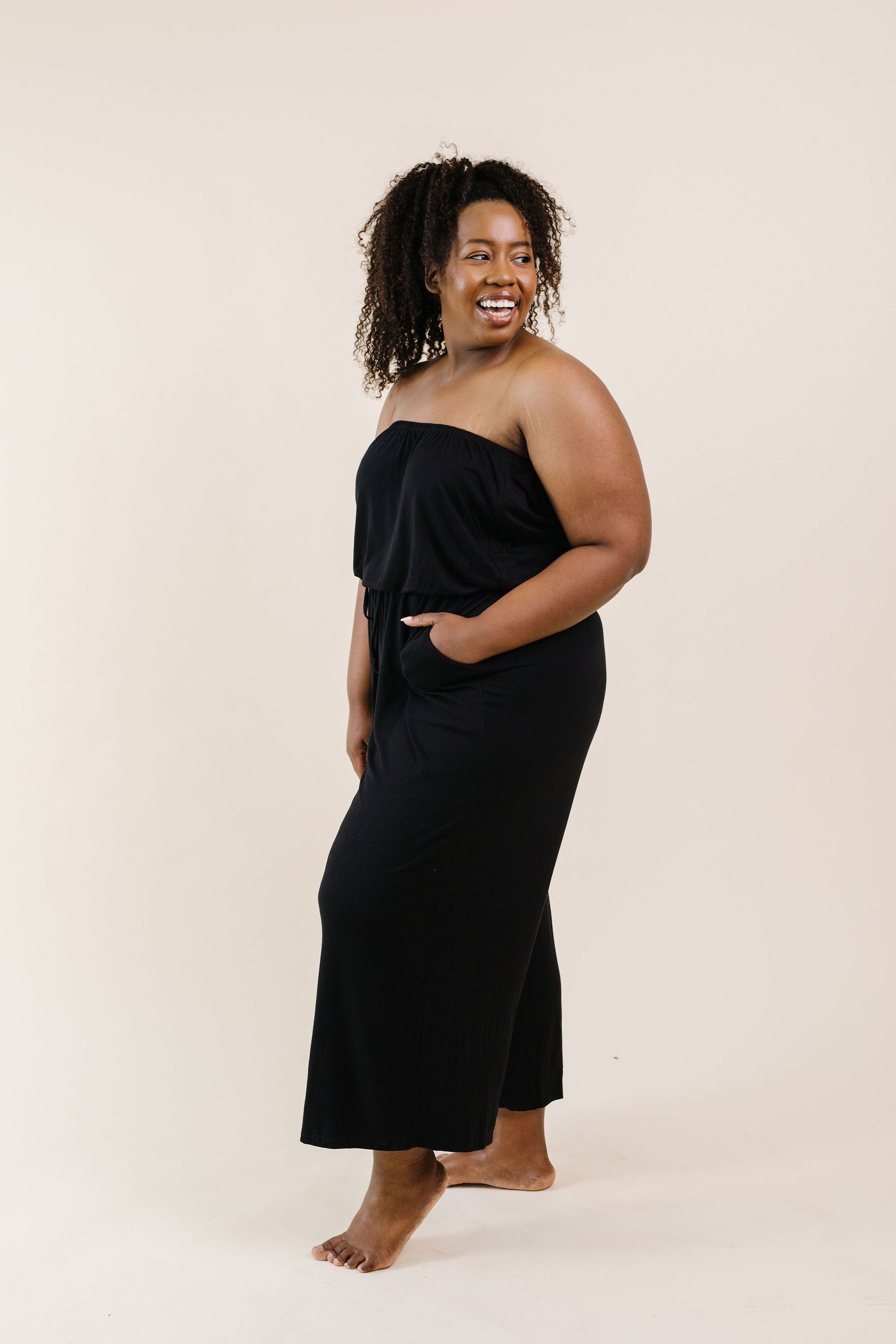 Cropped Tube Top Jumpsuit In Black