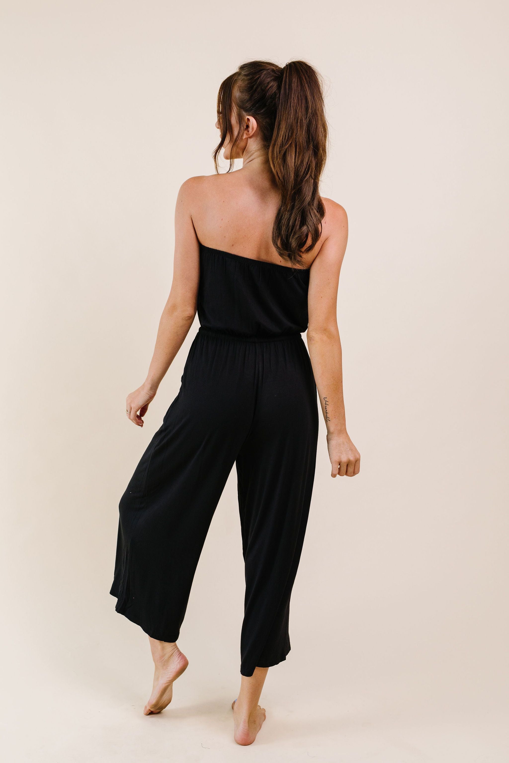 Cropped Tube Top Jumpsuit In Black