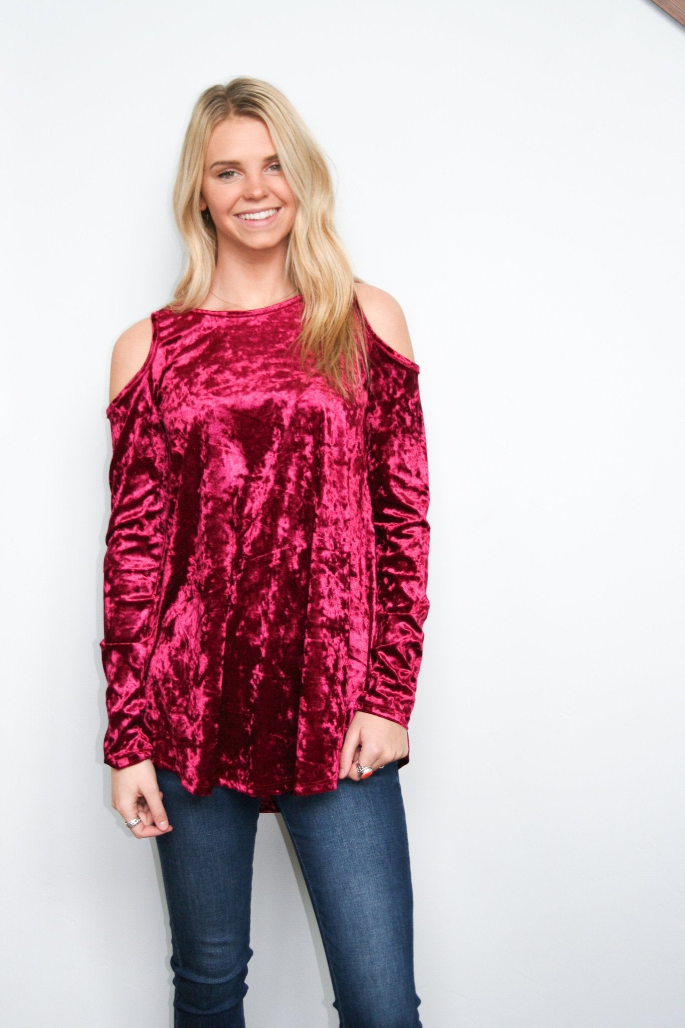 Crushing It Cold Shoulder Blouse In Ruby