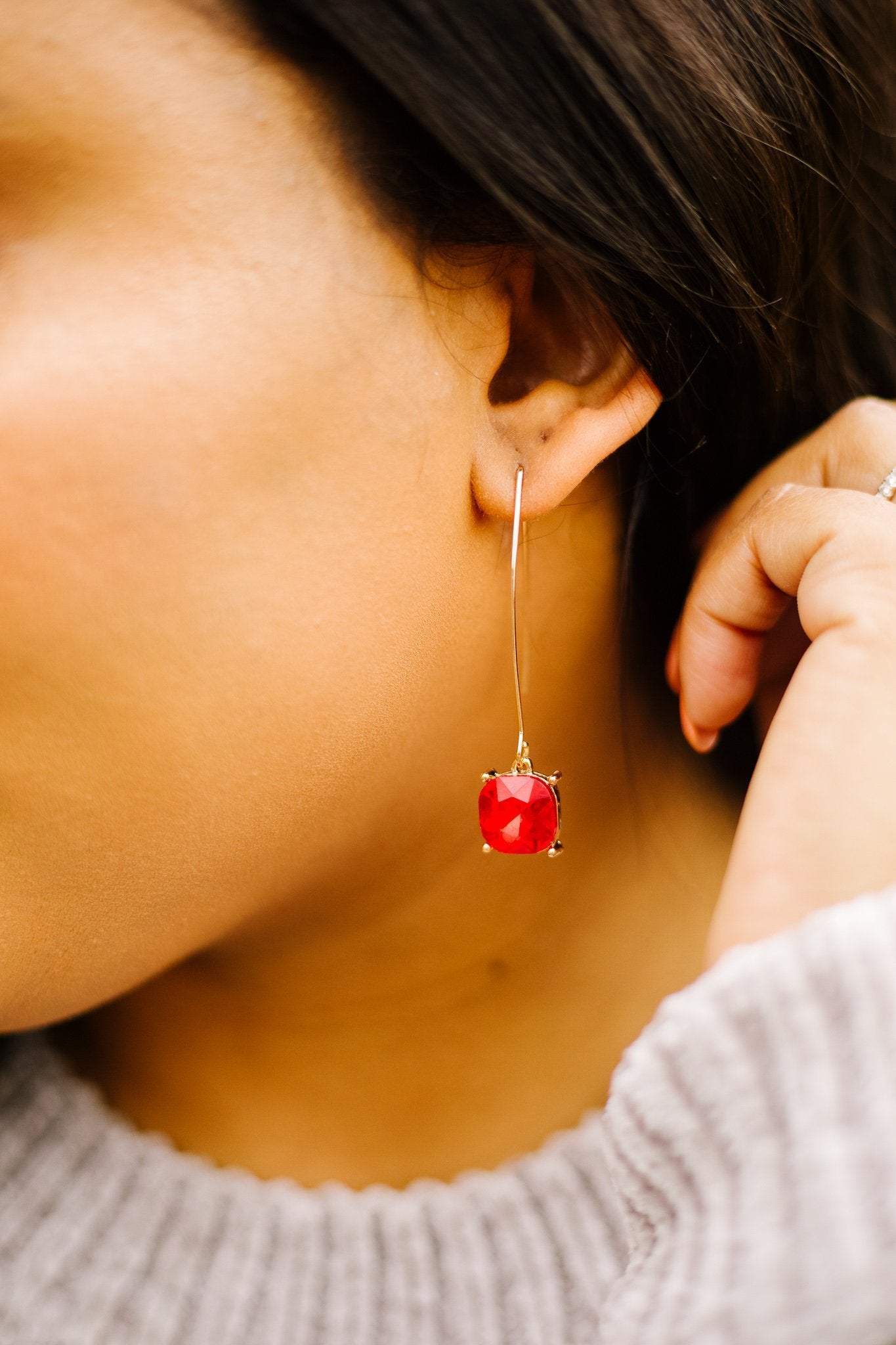 Crystal Drop Earrings In Ruby