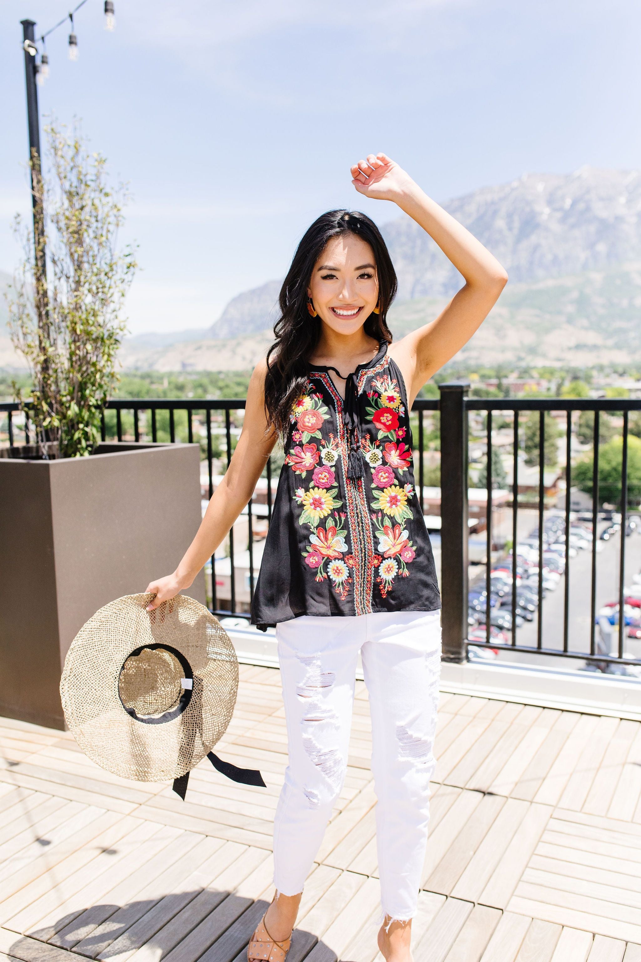 Daisies & Dahlias Embroidered Top