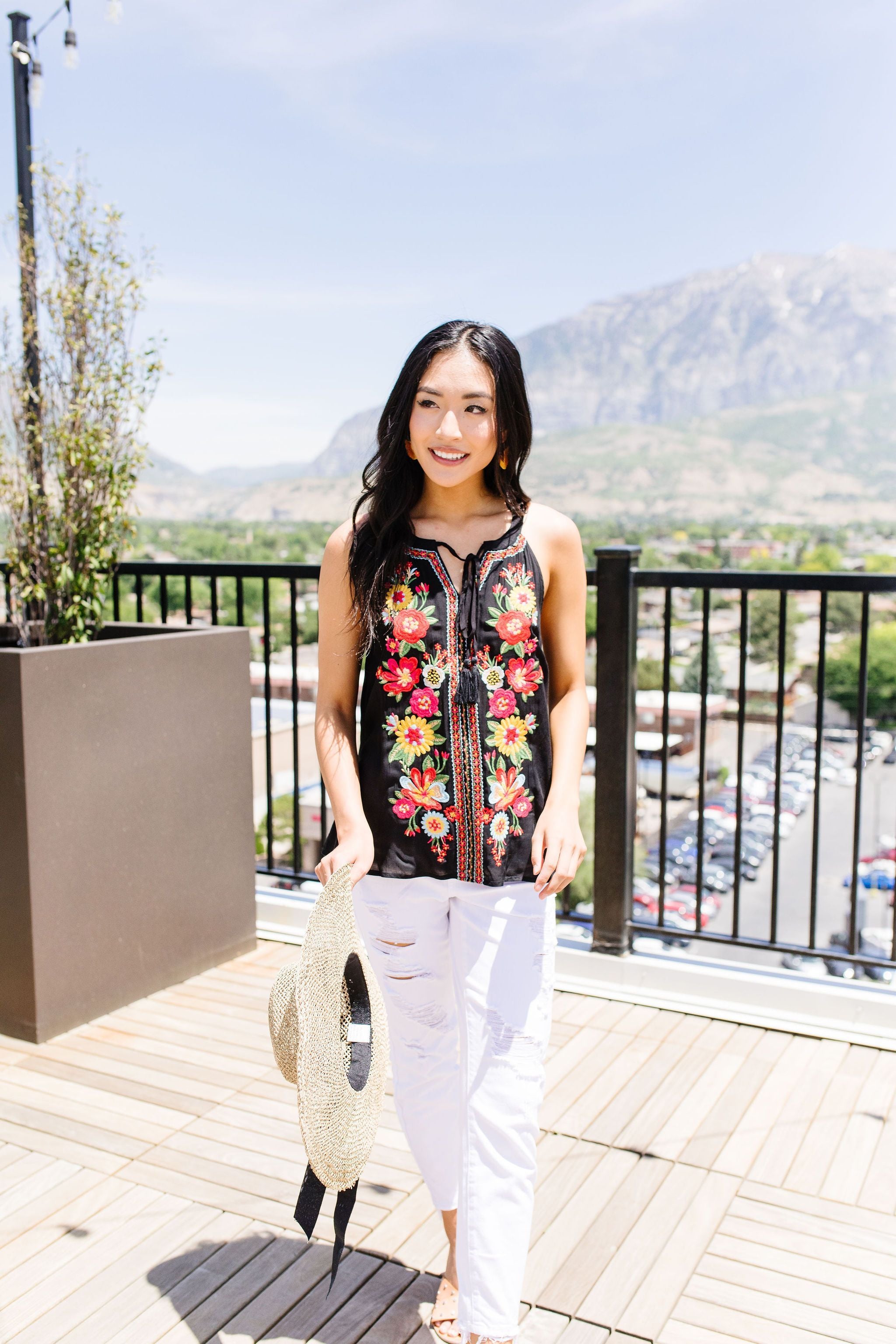 Daisies & Dahlias Embroidered Top