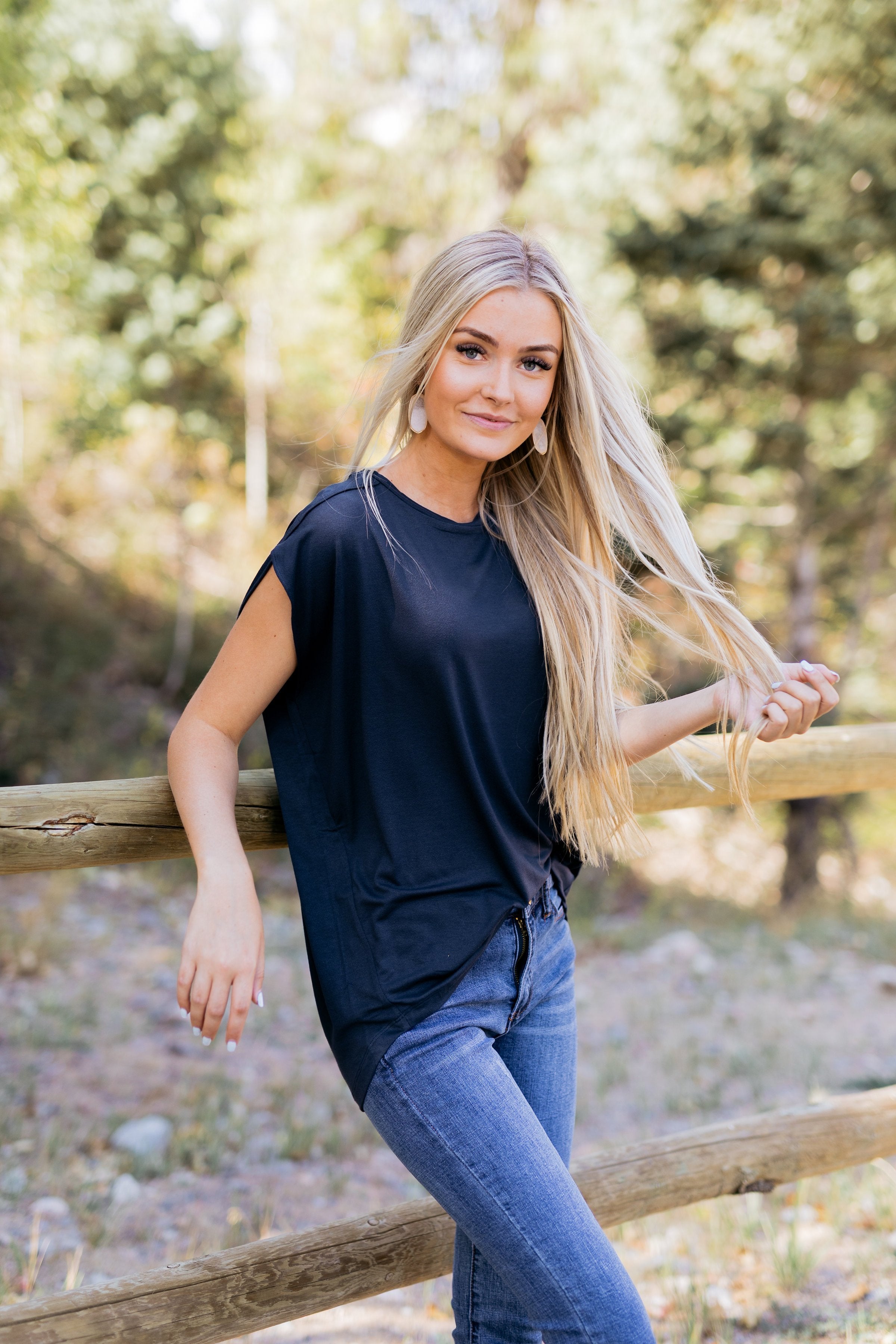 Don't Worry Be Happy Tee In Navy - ALL SALES FINAL