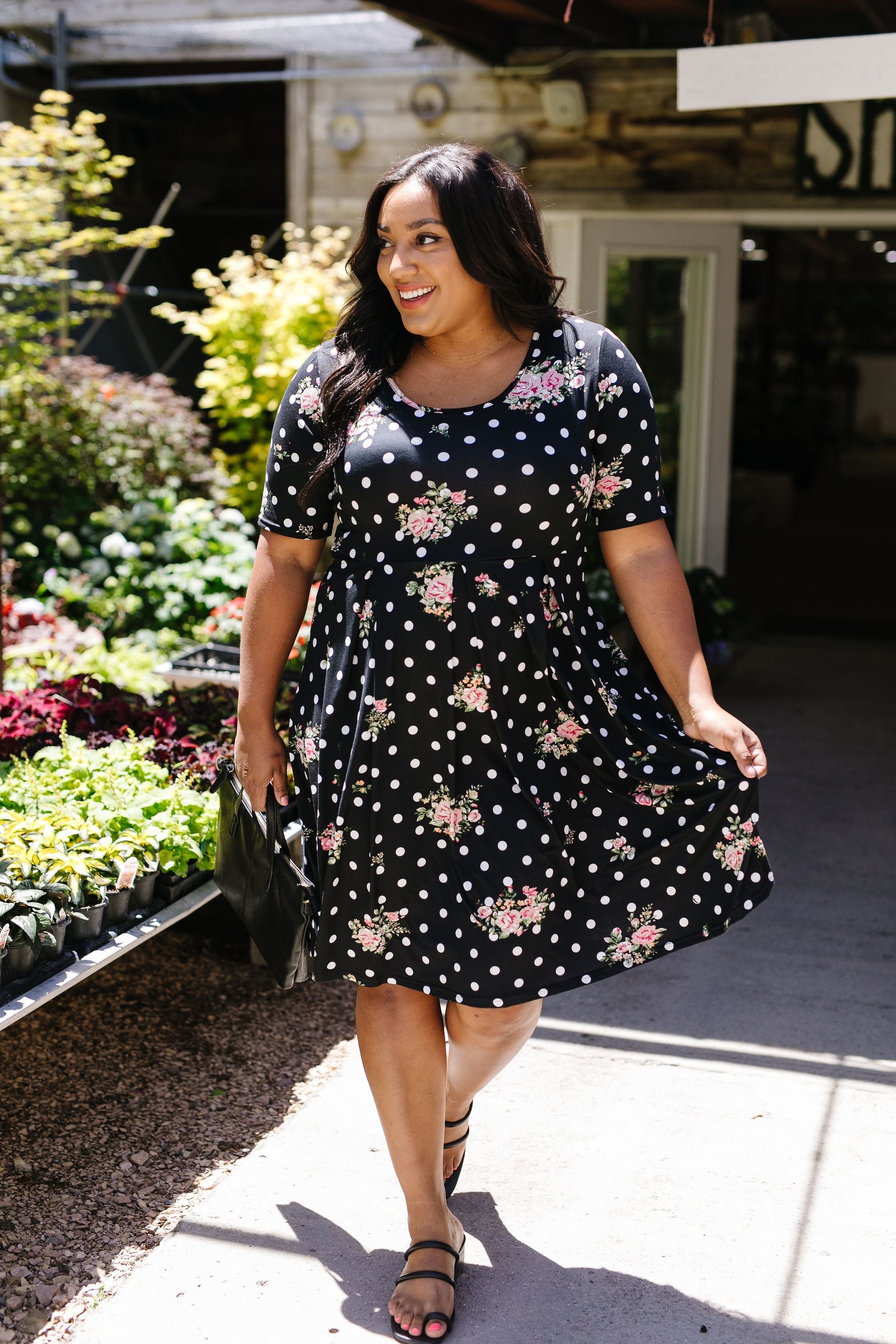 Dots & Roses Dress In Black